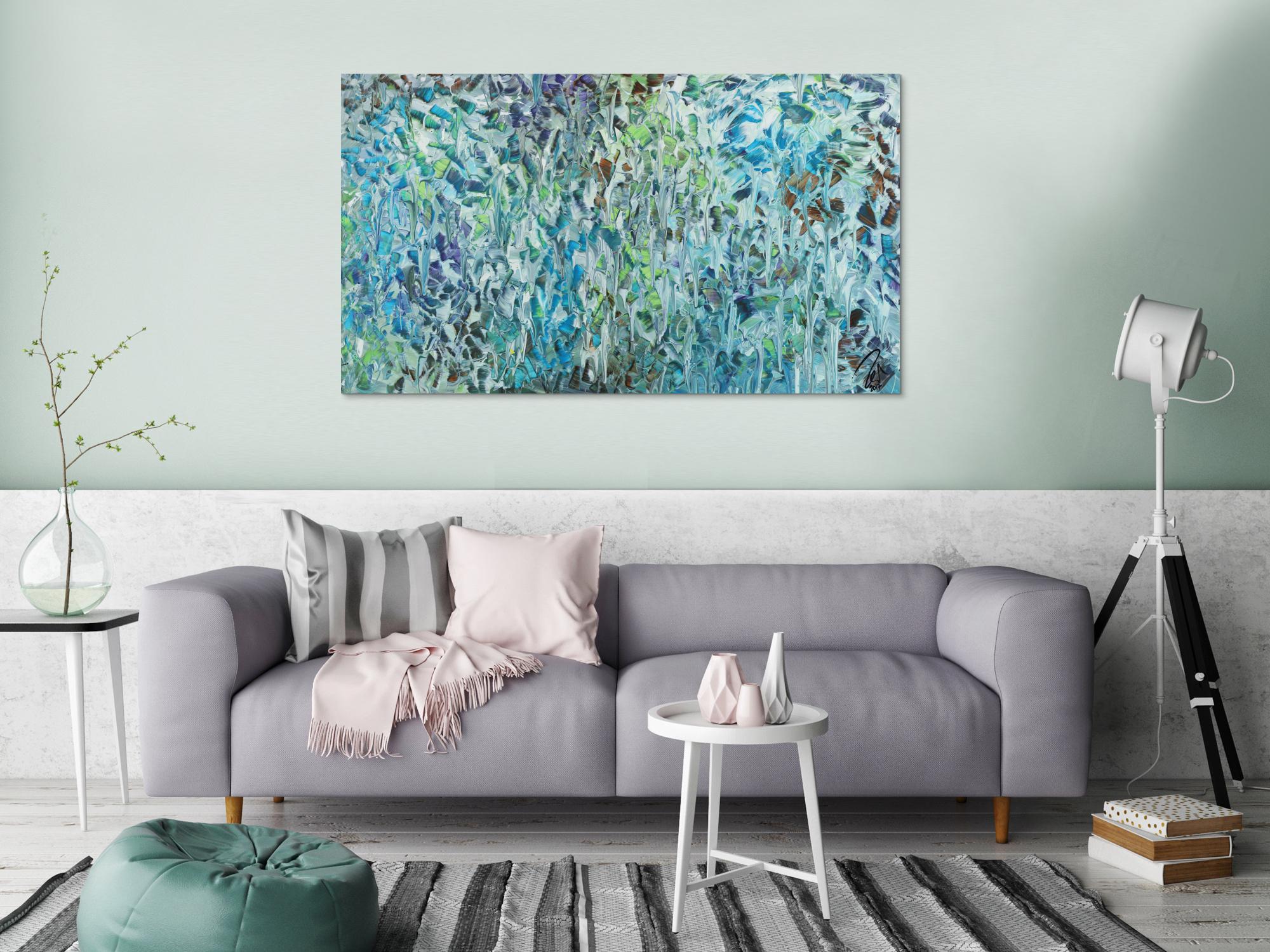 Abstraktes Acrylbild modern Spachteltechnik tükis blaun weiß grün