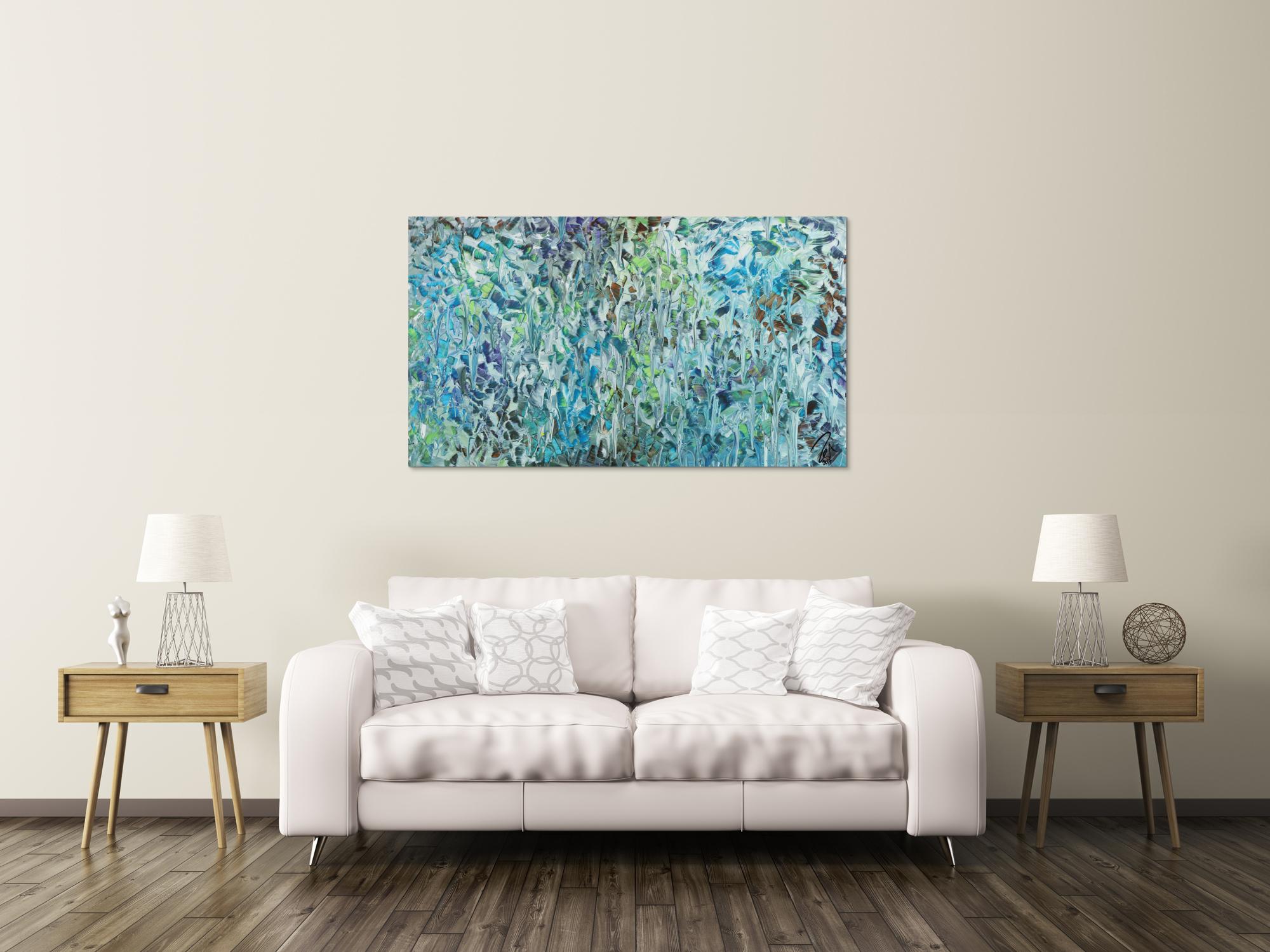 Abstraktes Acrylbild modern Spachteltechnik tükis blaun weiß grün