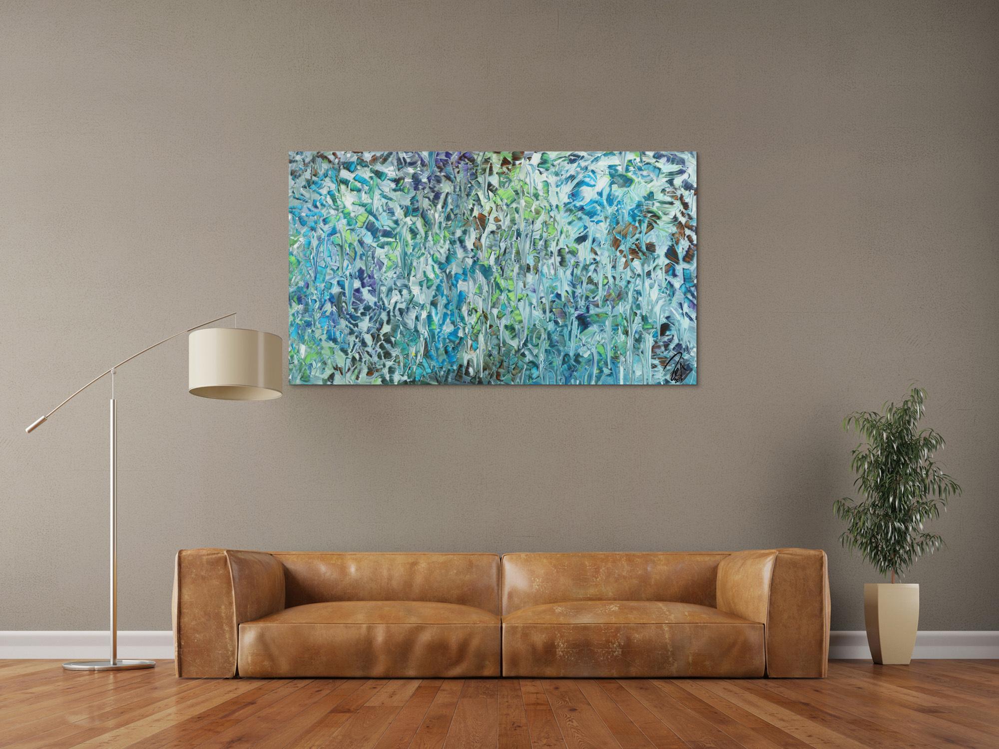 Abstraktes Acrylbild modern Spachteltechnik tükis blaun weiß grün