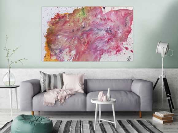 Abstraktes Acrylgemälde rosa modernes Bild in Fließtechnik helle Farben