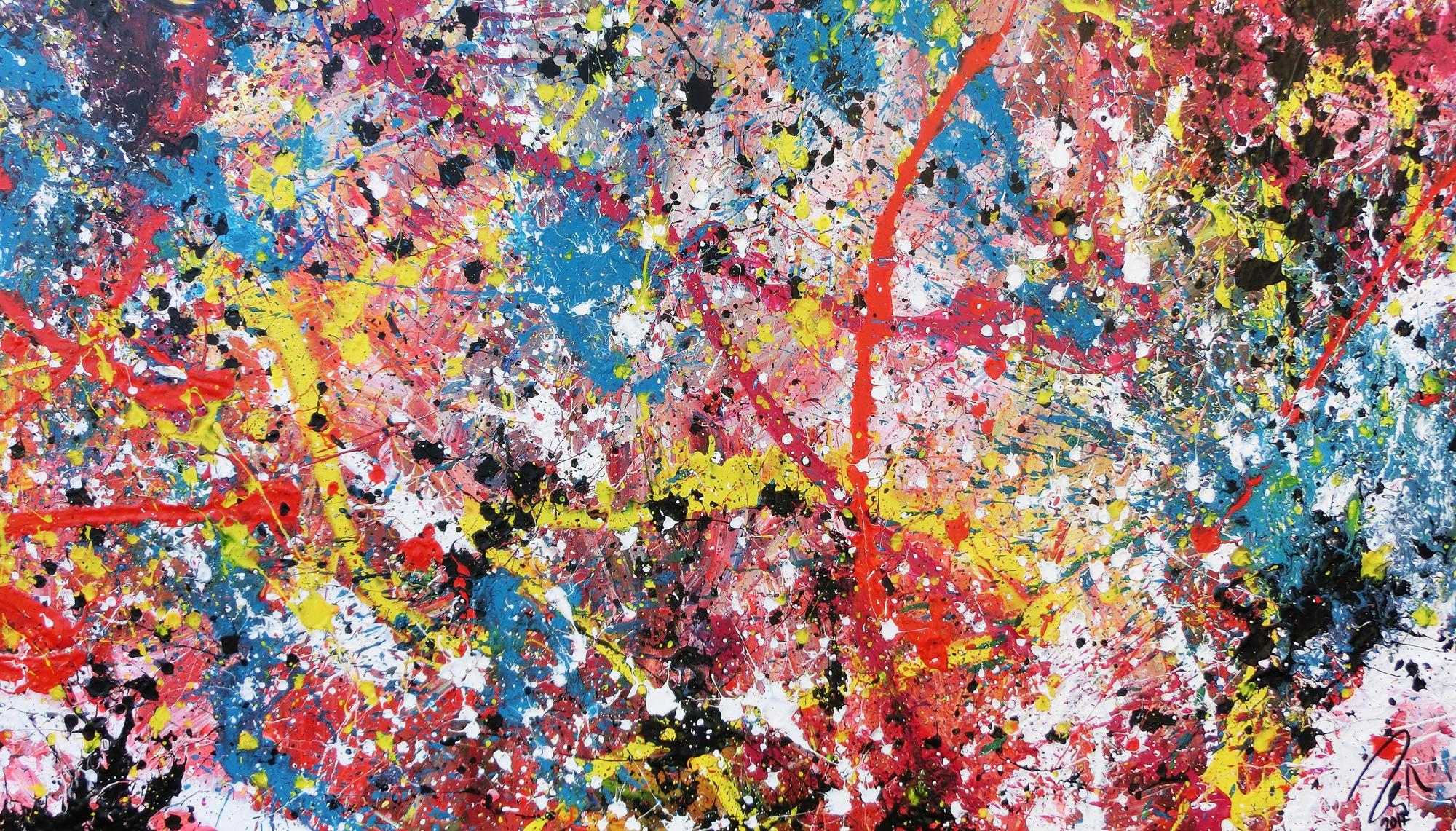 Abstraktes Acrylbild Acrtionpainting modern bunt viele Farben