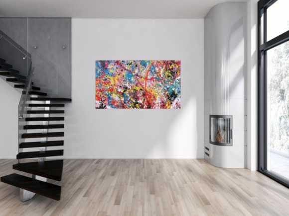 Abstraktes Acrylbild Acrtionpainting modern bunt viele Farben