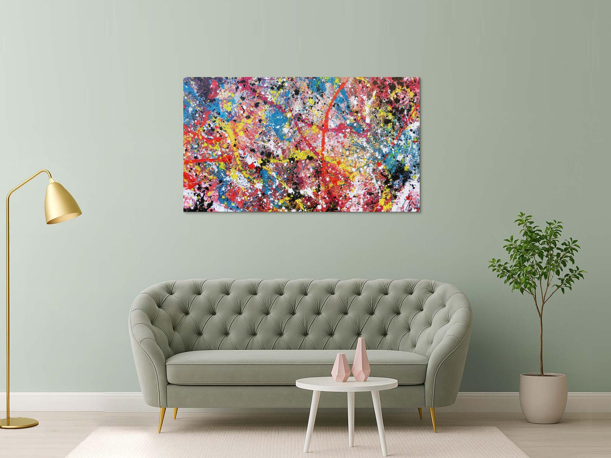 Abstraktes Acrylbild Acrtionpainting modern bunt viele Farben