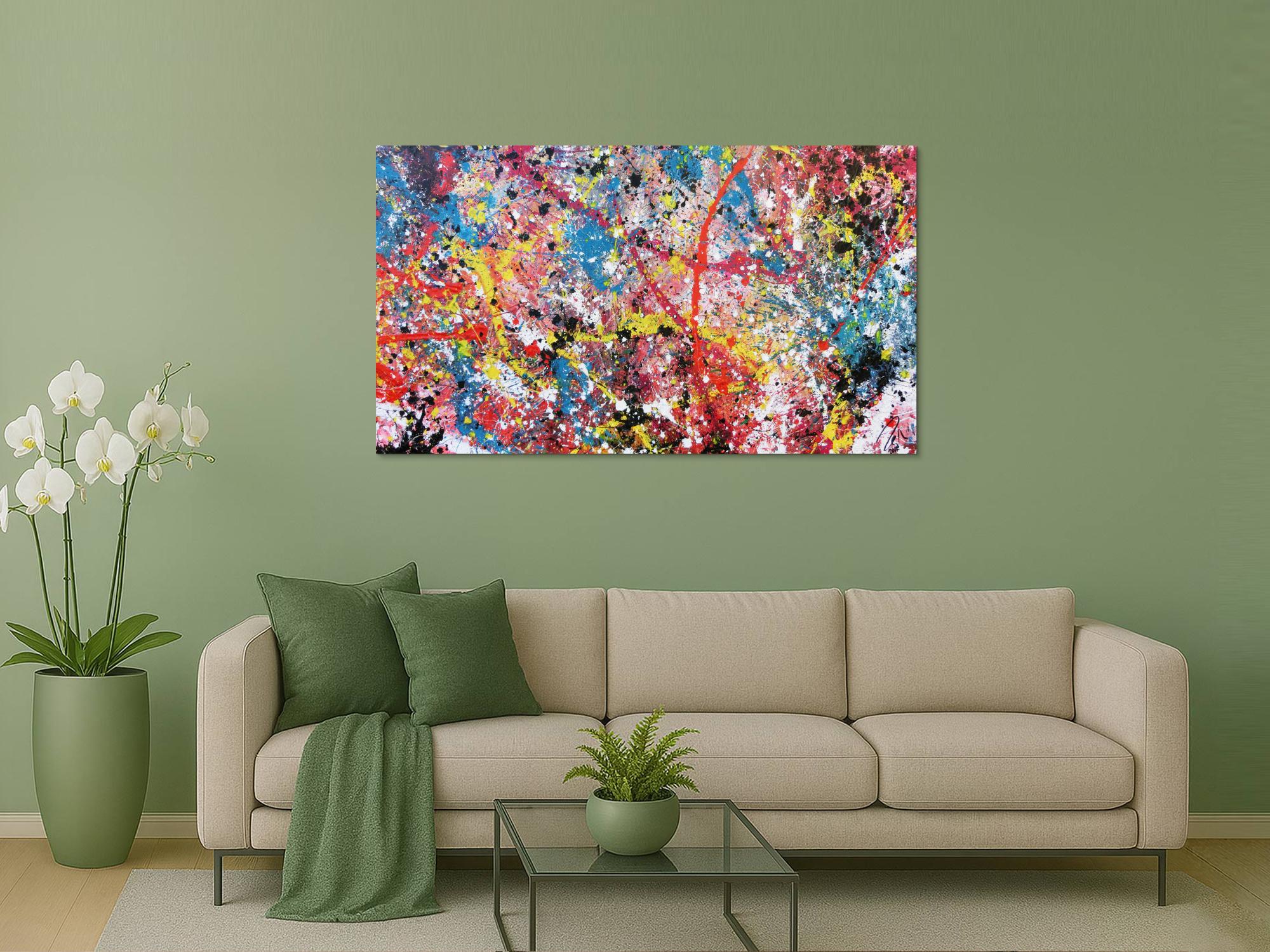 Abstraktes Acrylbild Acrtionpainting modern bunt viele Farben