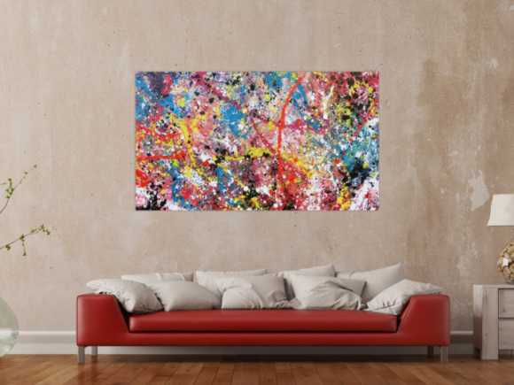 Abstraktes Acrylbild Acrtionpainting modern bunt viele Farben