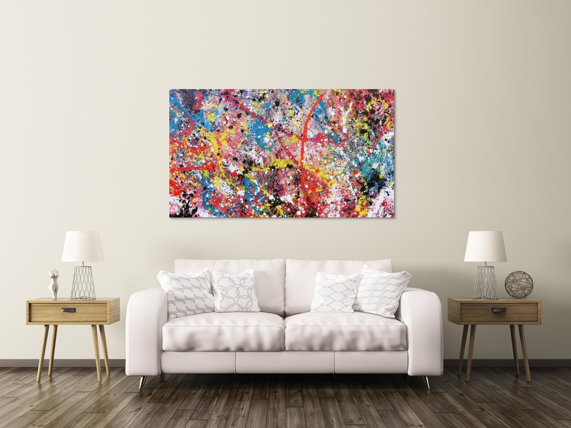 Abstraktes Acrylbild Acrtionpainting modern bunt viele Farben