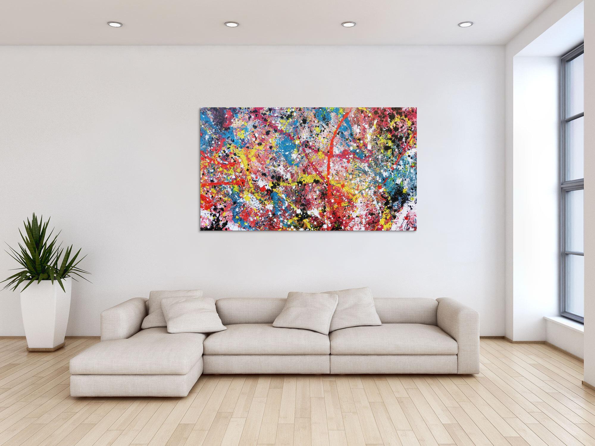 Abstraktes Acrylbild Acrtionpainting modern bunt viele Farben