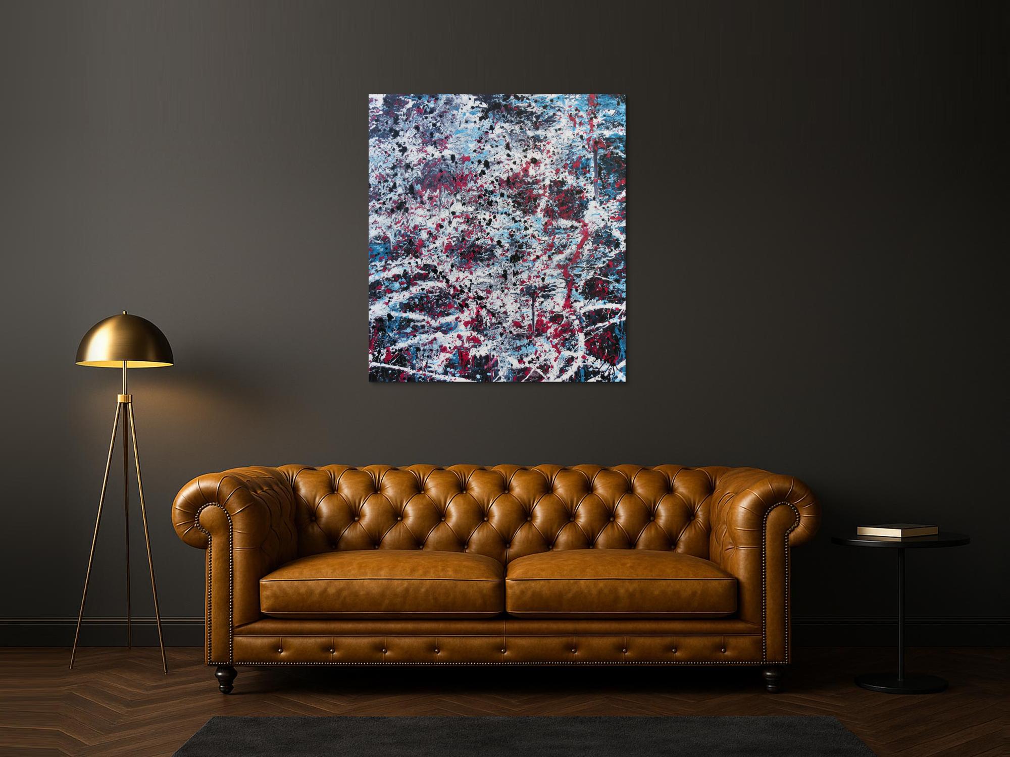 Abstraktes Acrylbild modernes Gemälde in türlis oink schwarz weiß Actionpainting