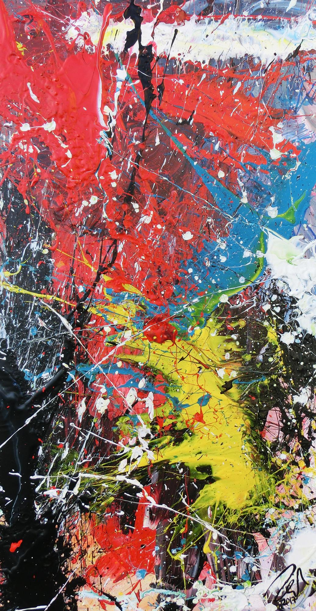 Modernes abstraktes Acrylbild Actionpainting Spash Style sehr bunt viele Farben