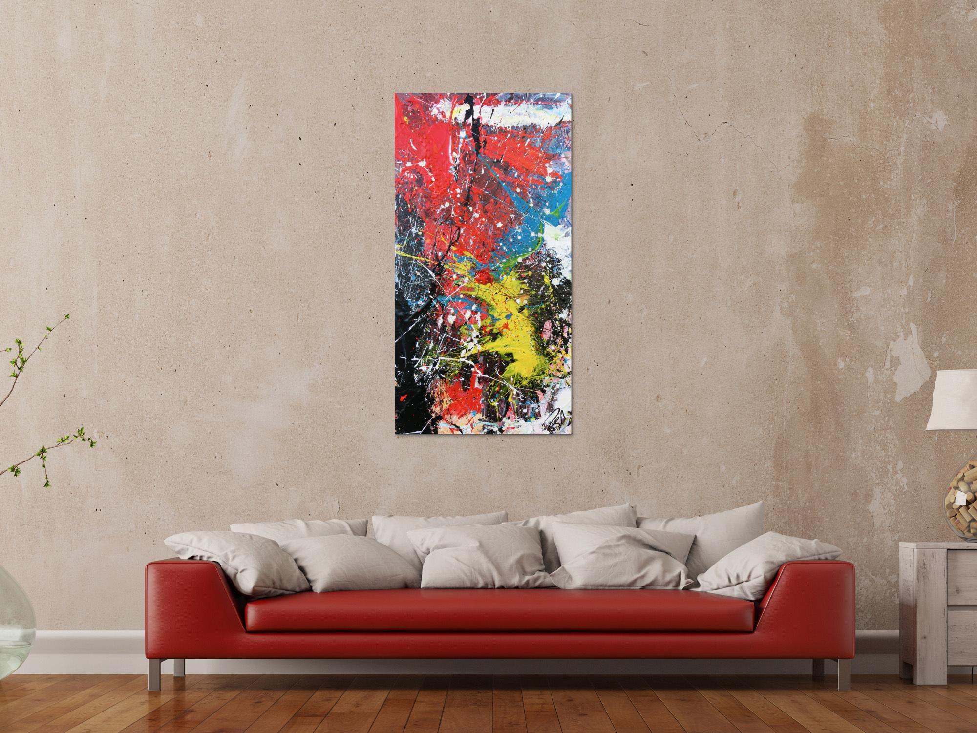 Modernes abstraktes Acrylbild Actionpainting Spash Style sehr bunt viele Farben