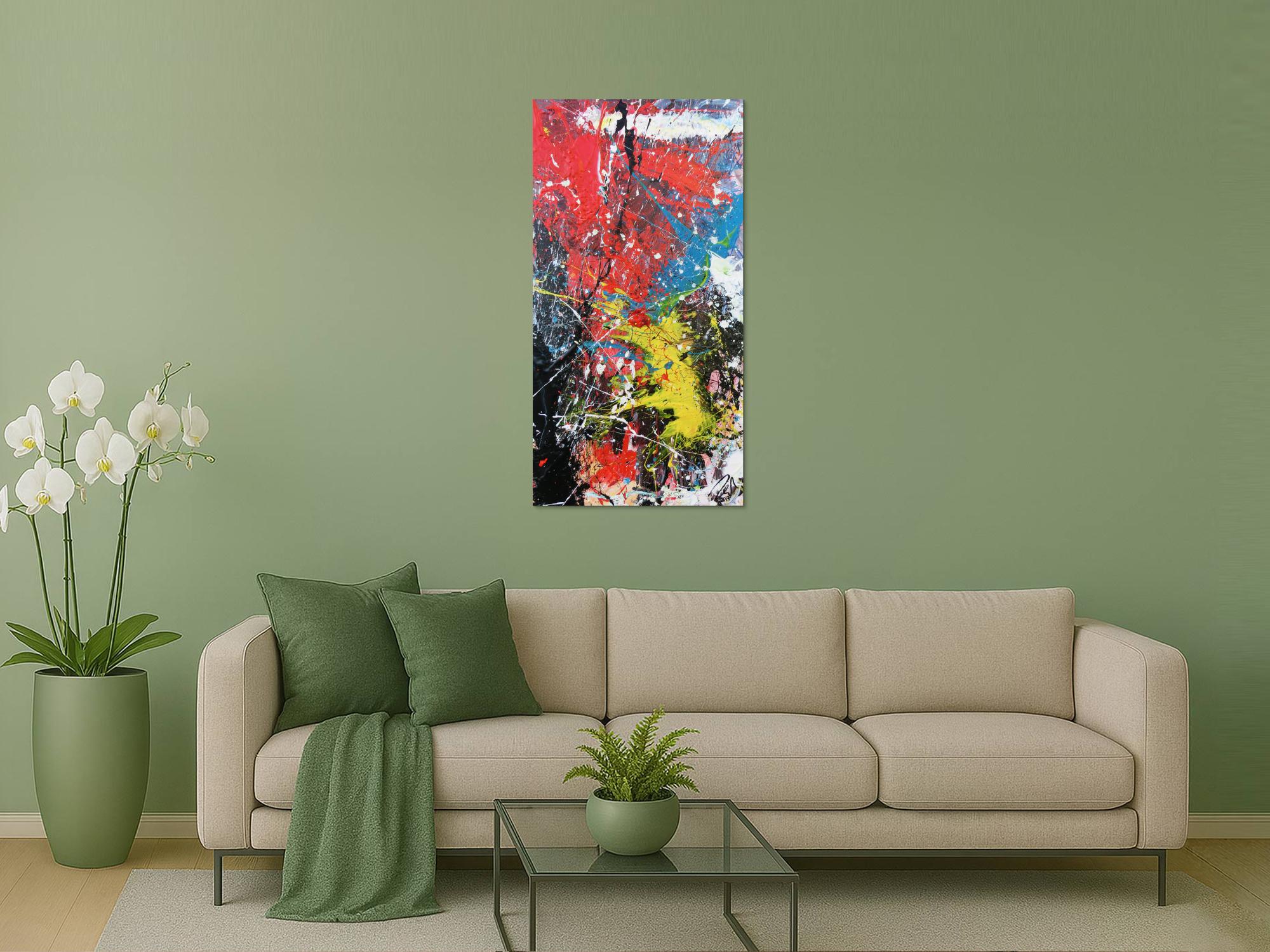 Modernes abstraktes Acrylbild Actionpainting Spash Style sehr bunt viele Farben