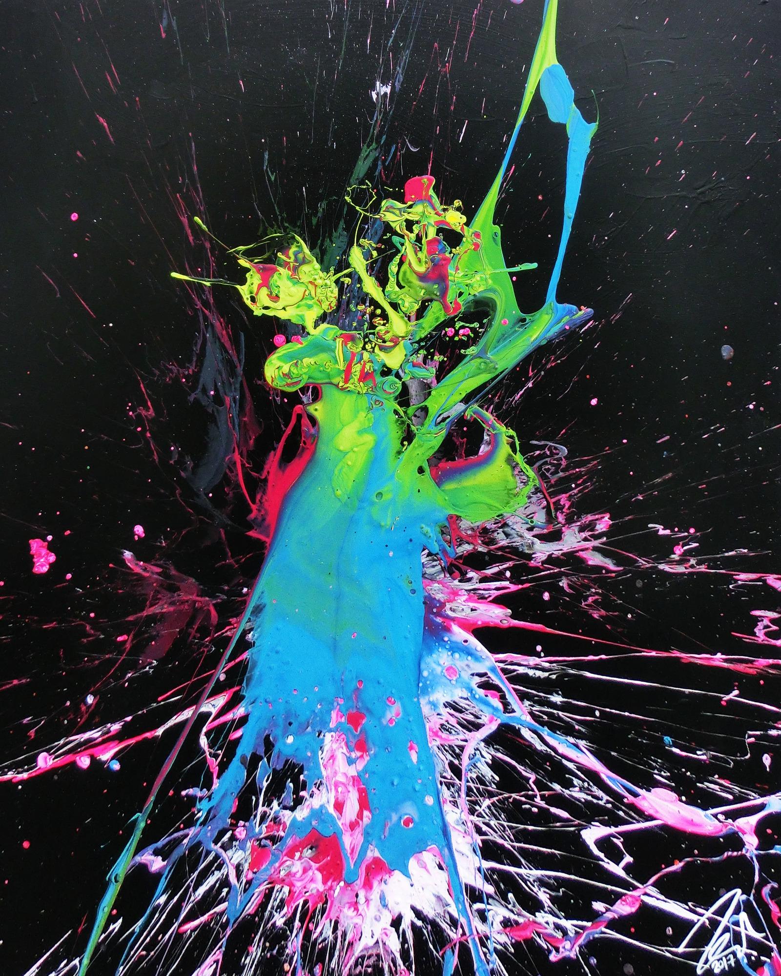 Abstraktes Bild Splash Art modern Action Painting sehr bunt
