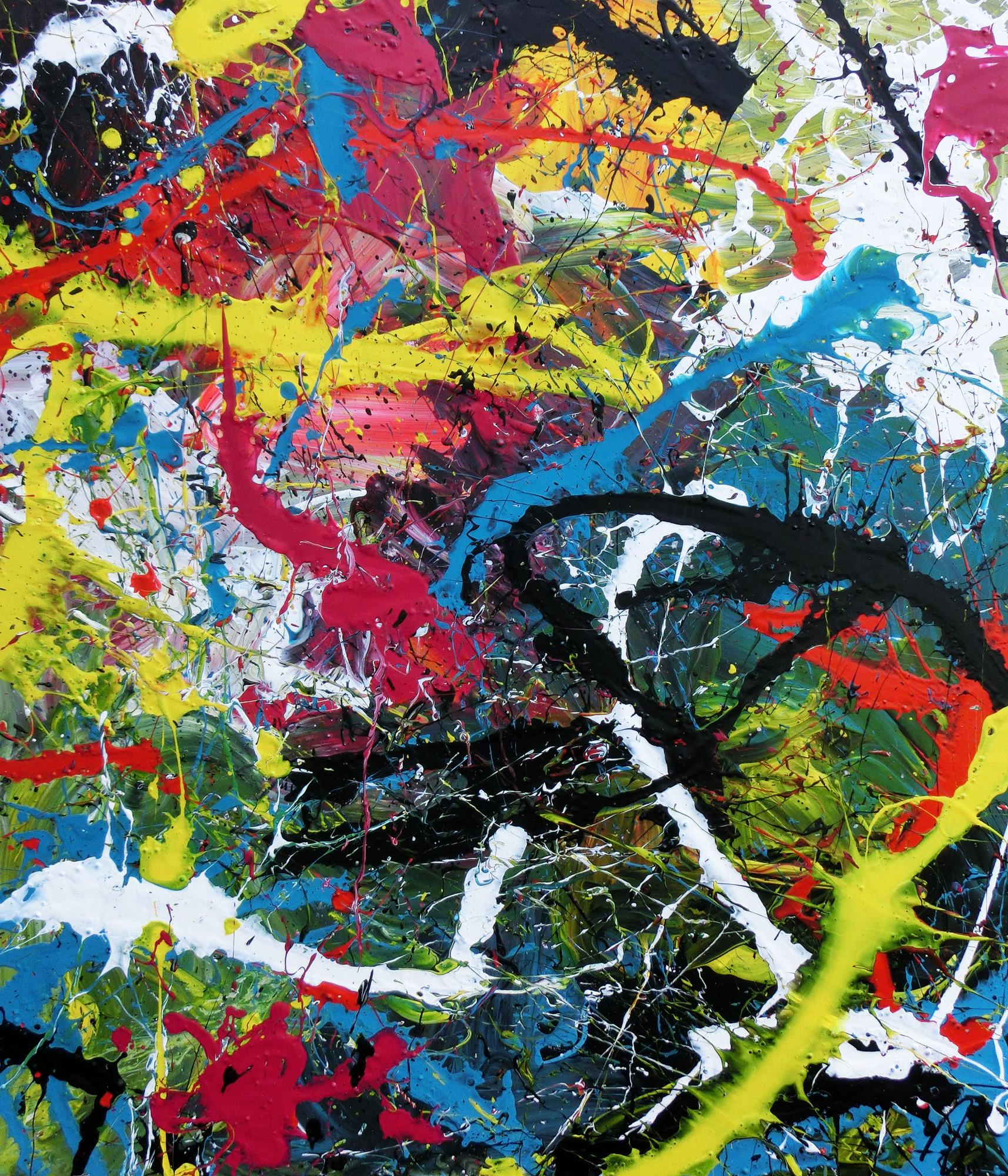 Abstraktes Bild Acryl expressionistisch modern Actionpaintin bunt