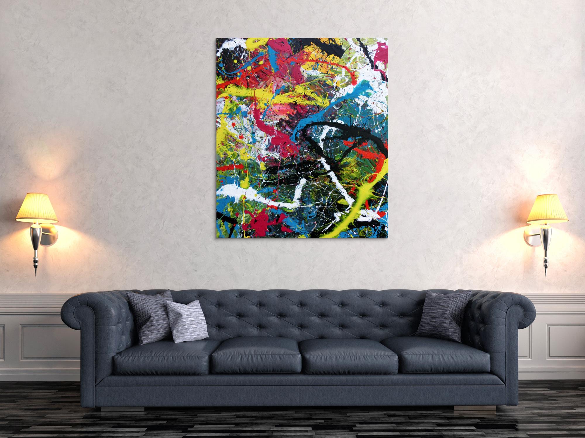 Abstraktes Bild Acryl expressionistisch modern Actionpaintin bunt