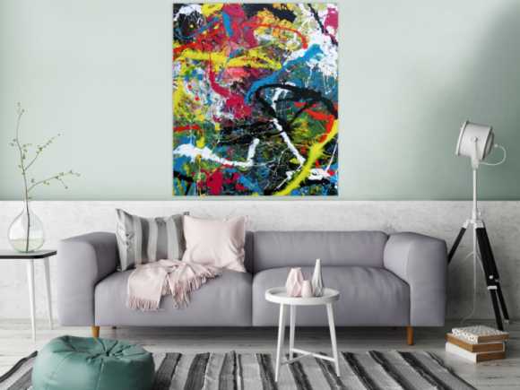 Abstraktes Bild Acryl expressionistisch modern Actionpaintin bunt
