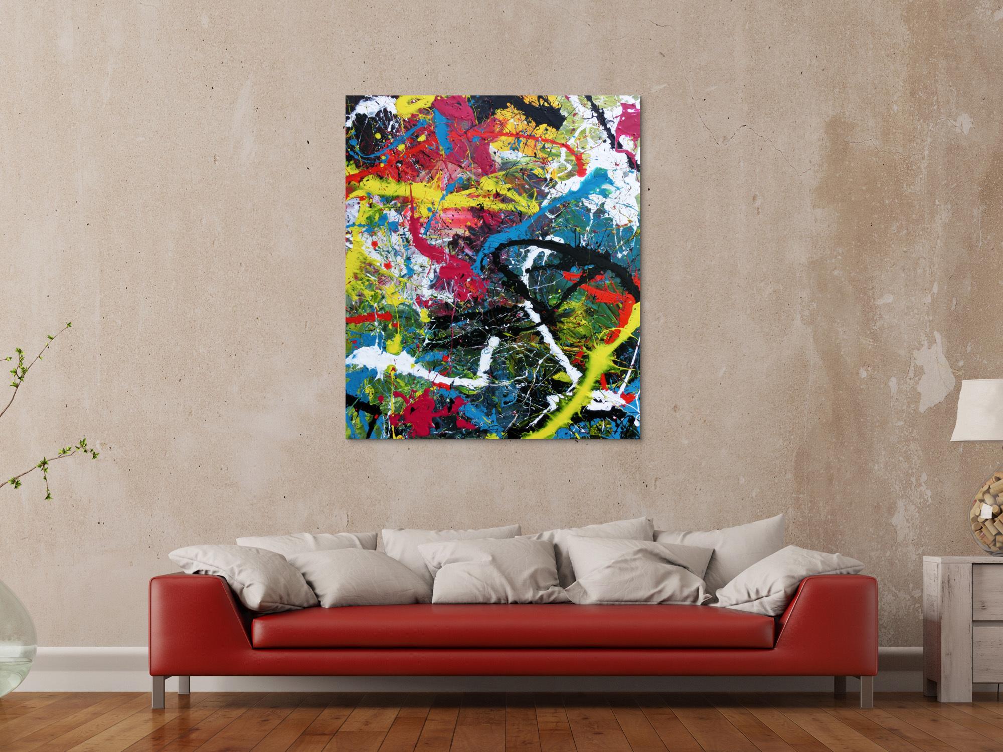Abstraktes Bild Acryl expressionistisch modern Actionpaintin bunt