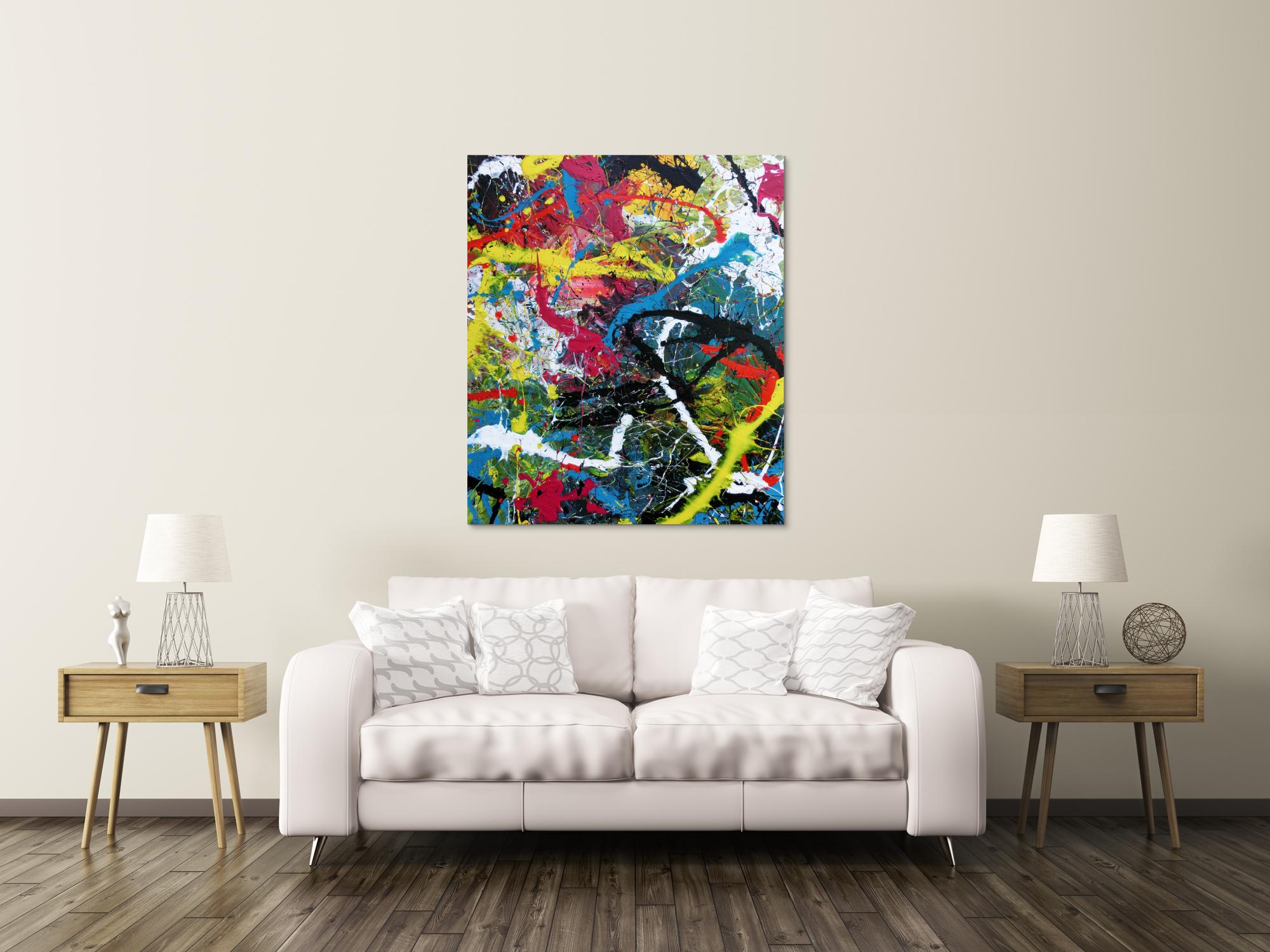 Abstraktes Bild Acryl expressionistisch modern Actionpaintin bunt