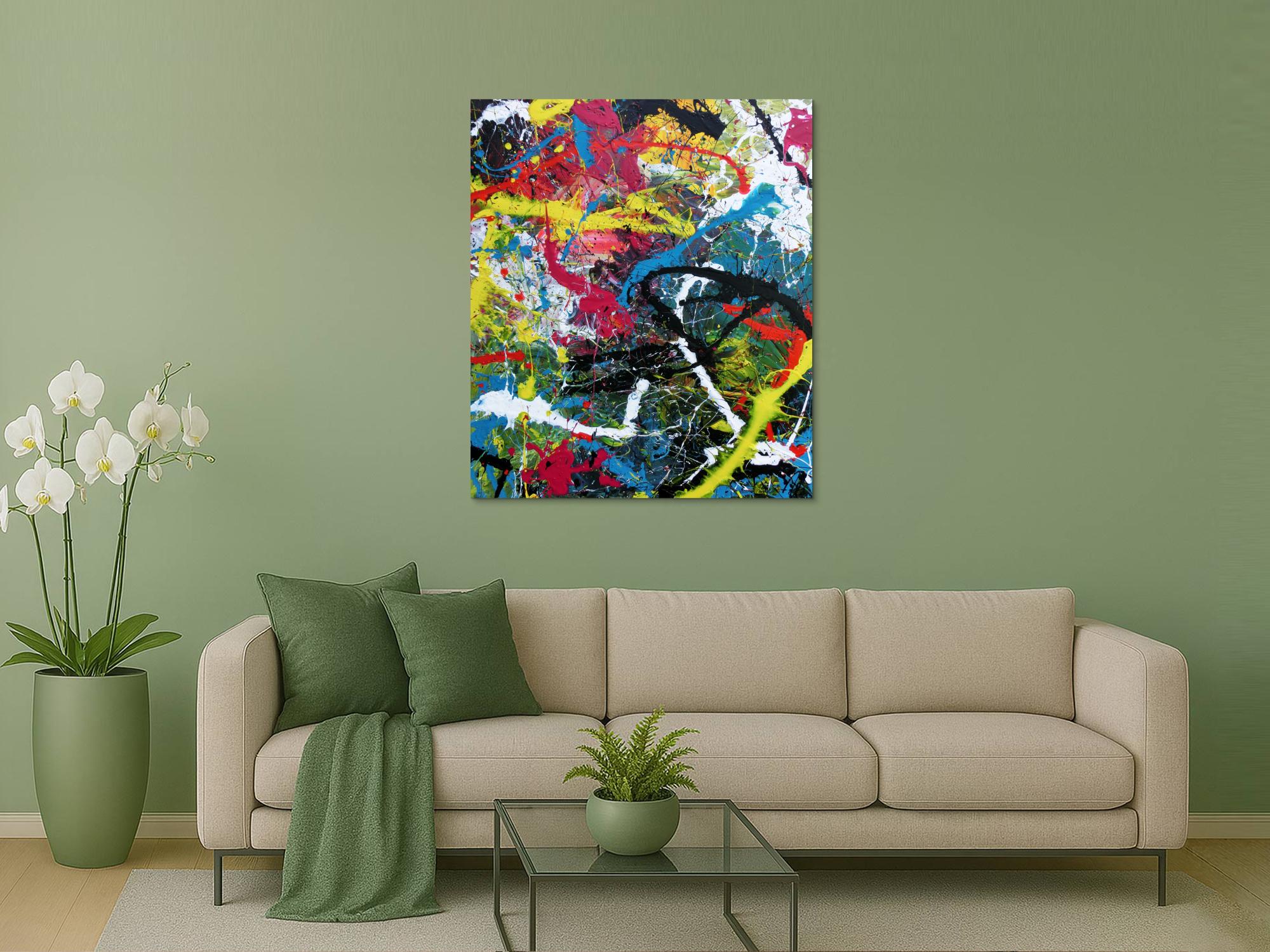 Abstraktes Bild Acryl expressionistisch modern Actionpaintin bunt