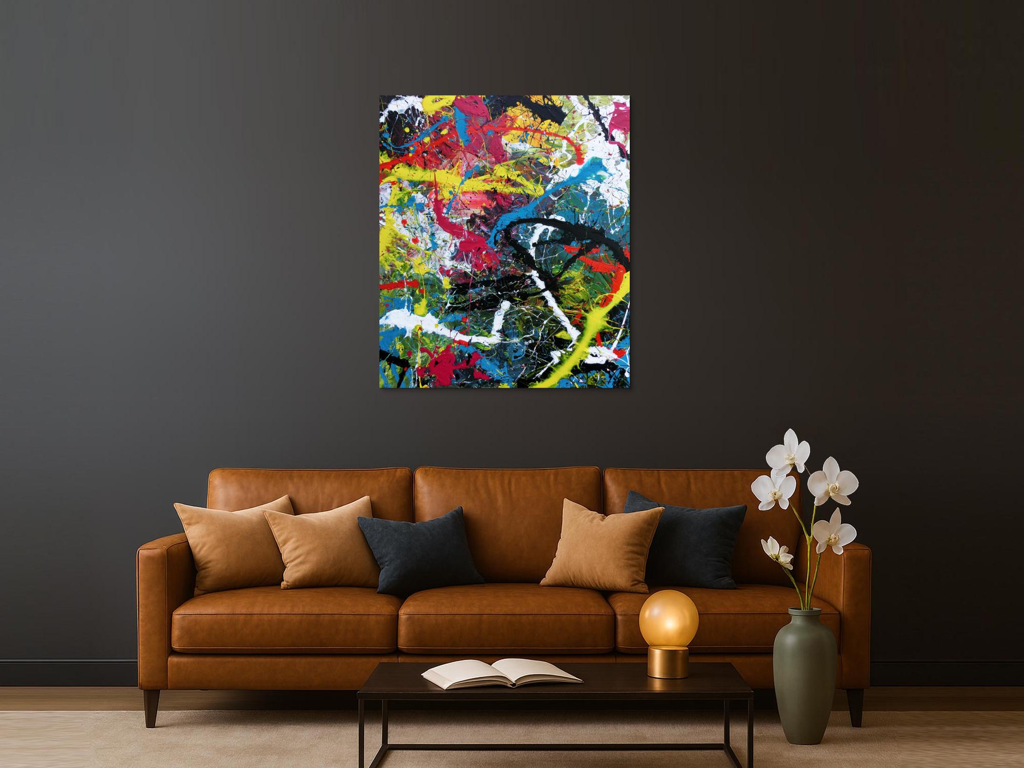 Abstraktes Bild Acryl expressionistisch modern Actionpaintin bunt