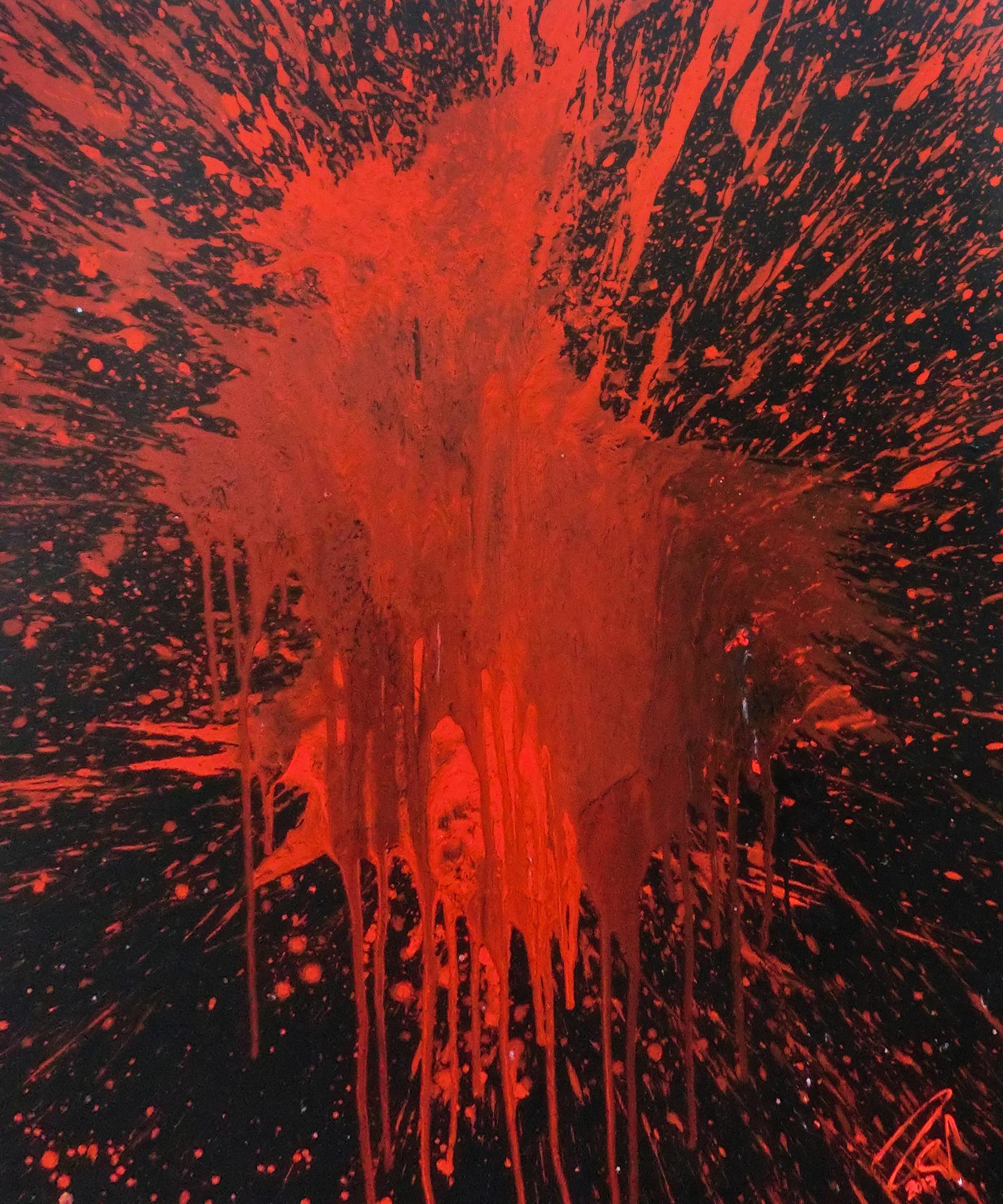Abstraktes Bild rot schwarz minimalistisch Actionpainting Spritzer Blut