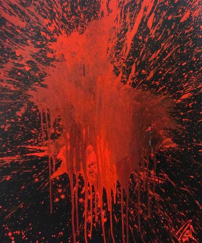 Abstraktes Bild rot schwarz minimalistisch Actionpainting Spritzer Blut