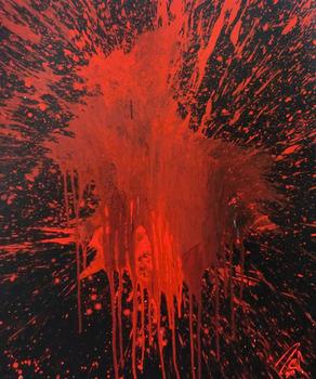 Abstraktes Bild rot schwarz minimalistisch Actionpainting Spritzer Blut