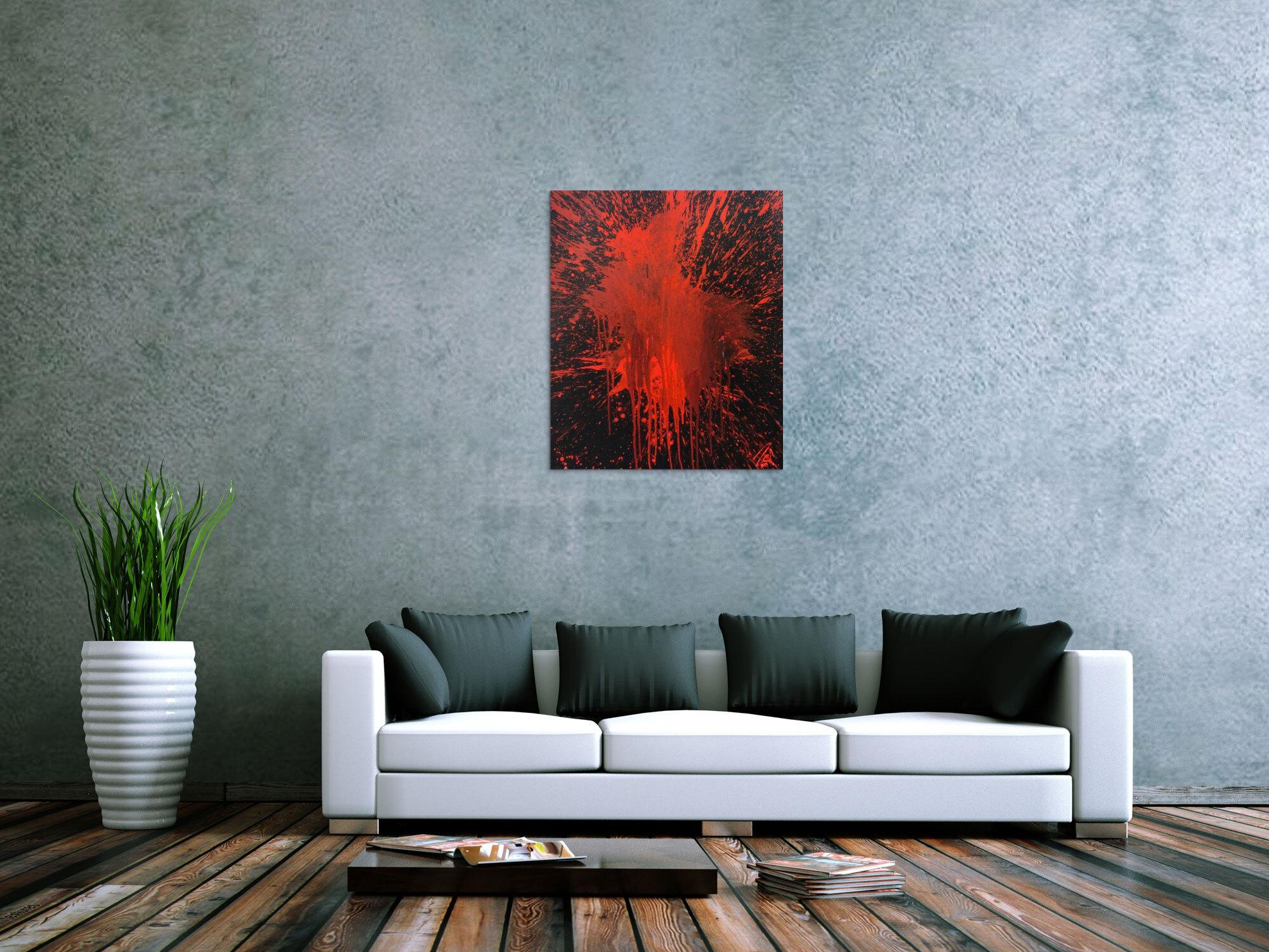 Abstraktes Bild rot schwarz minimalistisch Actionpainting Spritzer Blut
