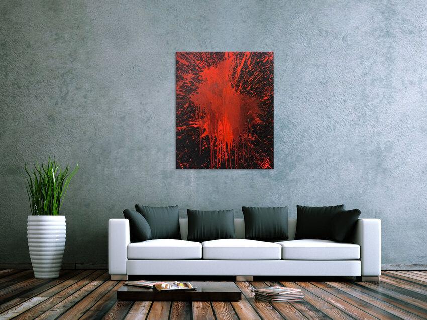 Abstraktes Bild rot schwarz minimalistisch Actionpainting Spritzer Blut