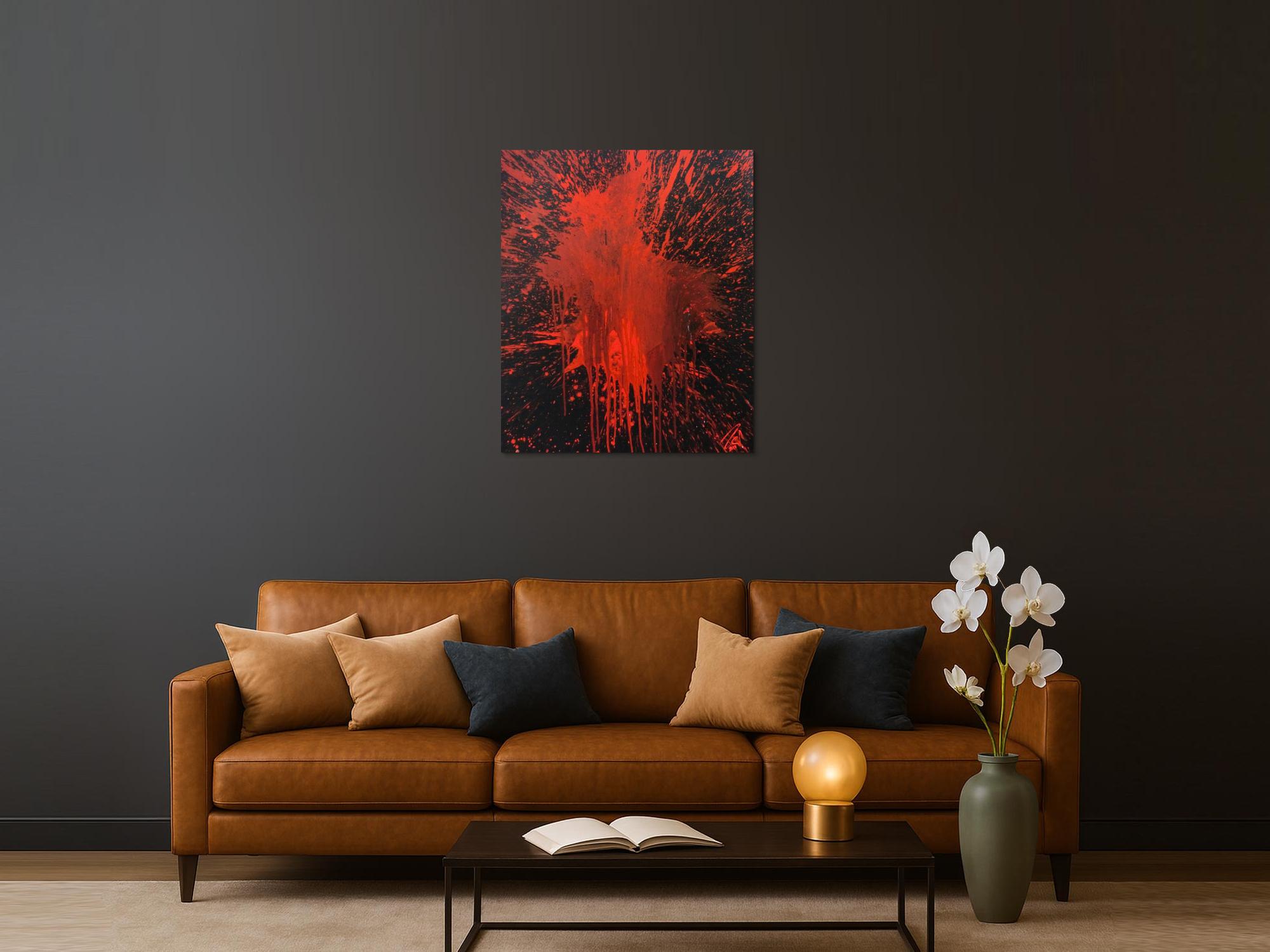 Abstraktes Bild rot schwarz minimalistisch Actionpainting Spritzer Blut