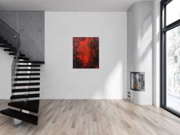 Abstraktes Bild rot schwarz minimalistisch Actionpainting Spritzer Blut