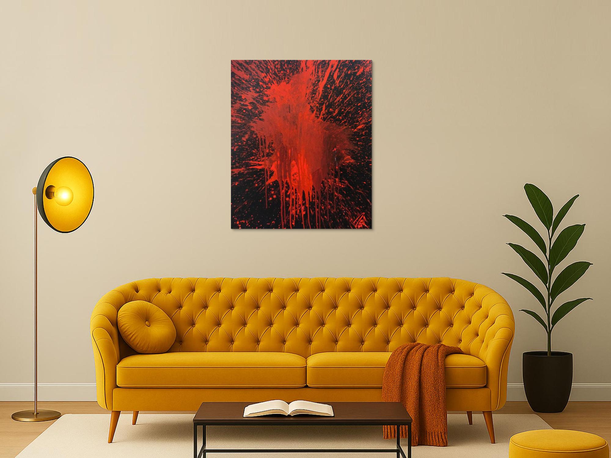 Abstraktes Bild rot schwarz minimalistisch Actionpainting Spritzer Blut