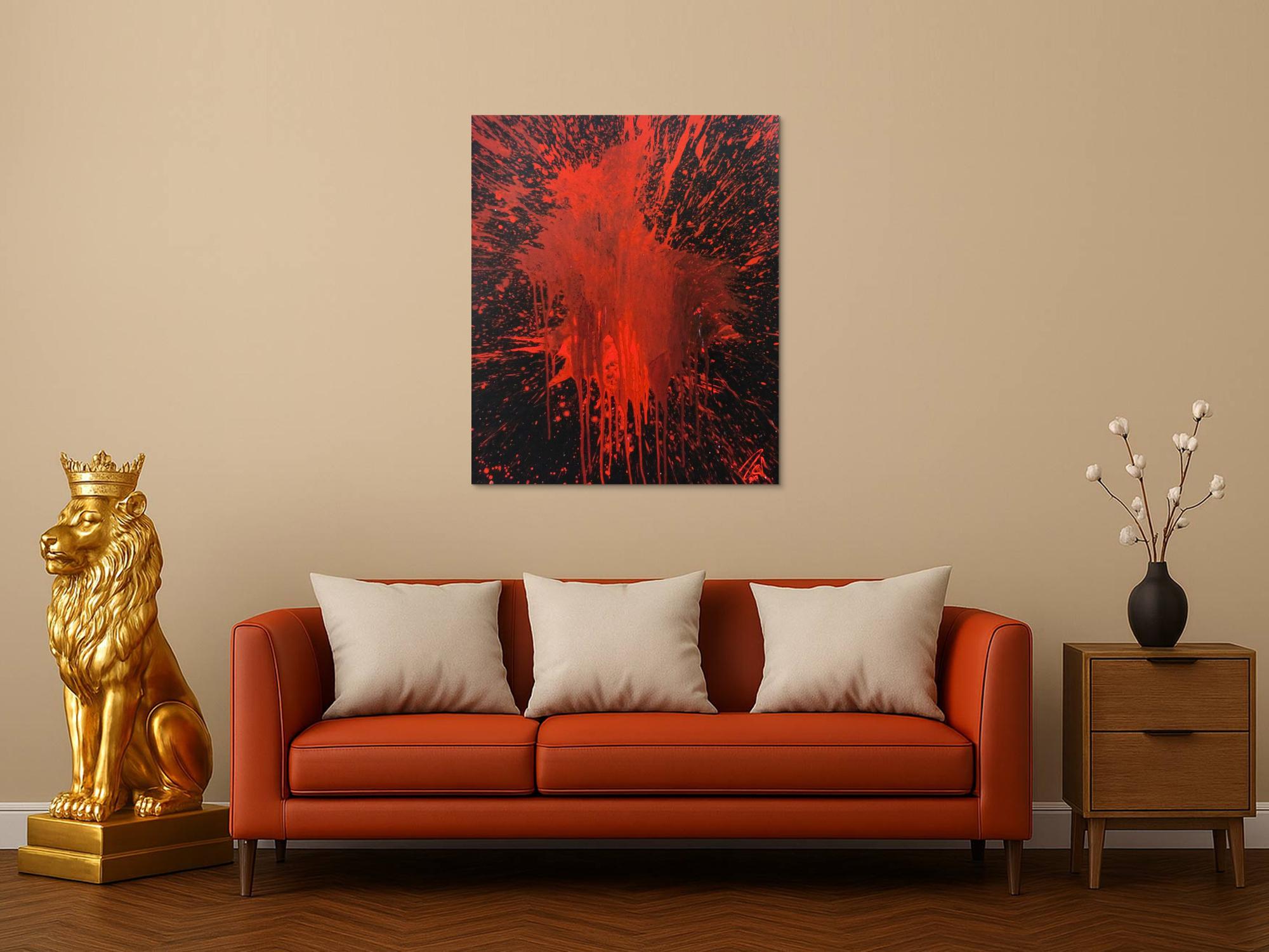 Abstraktes Bild rot schwarz minimalistisch Actionpainting Spritzer Blut