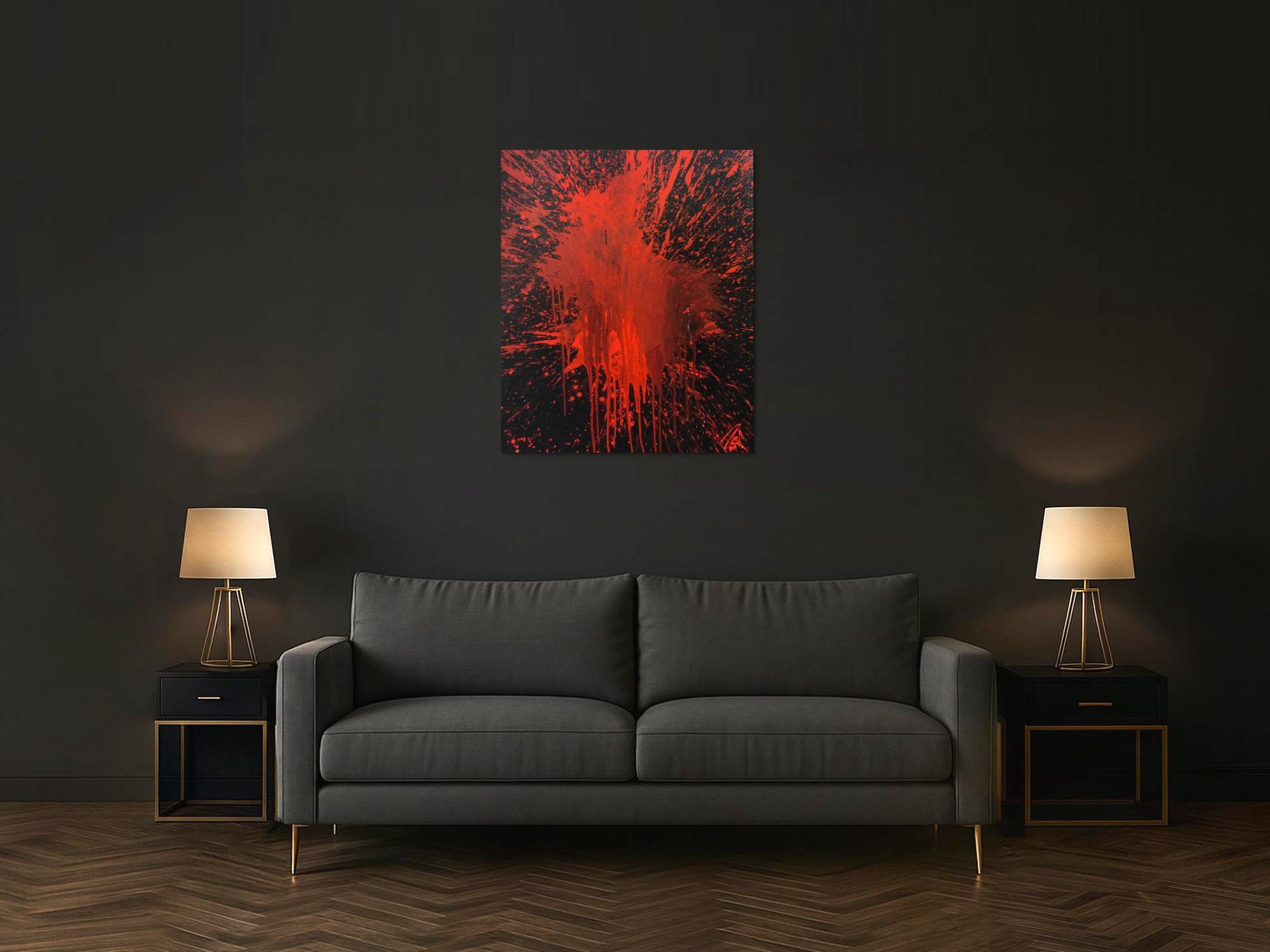 Abstraktes Bild rot schwarz minimalistisch Actionpainting Spritzer Blut