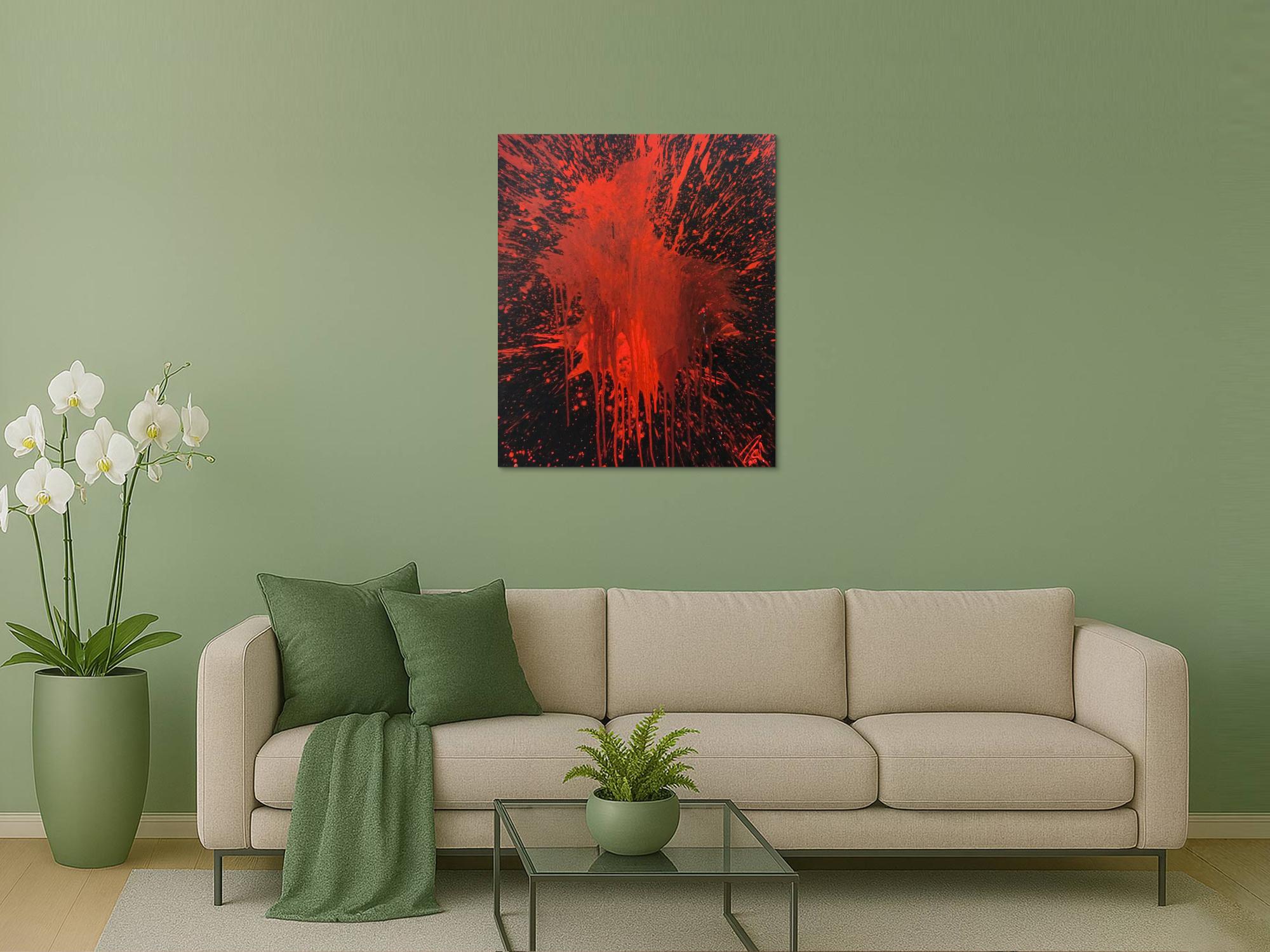 Abstraktes Bild rot schwarz minimalistisch Actionpainting Spritzer Blut