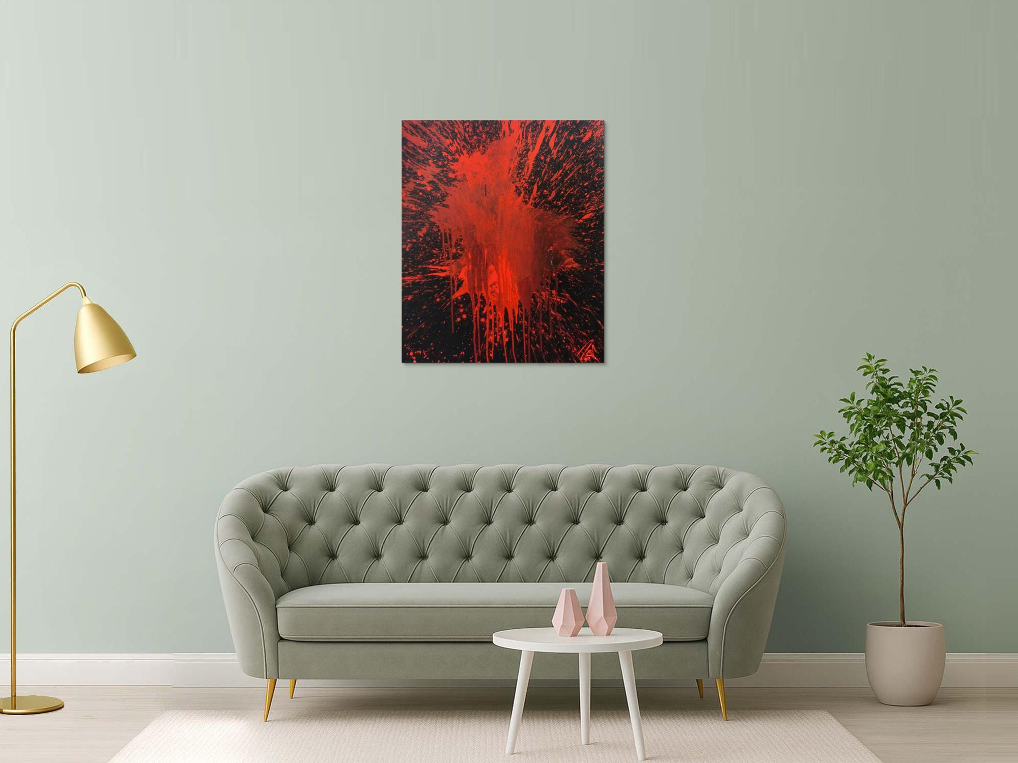 Abstraktes Bild rot schwarz minimalistisch Actionpainting Spritzer Blut