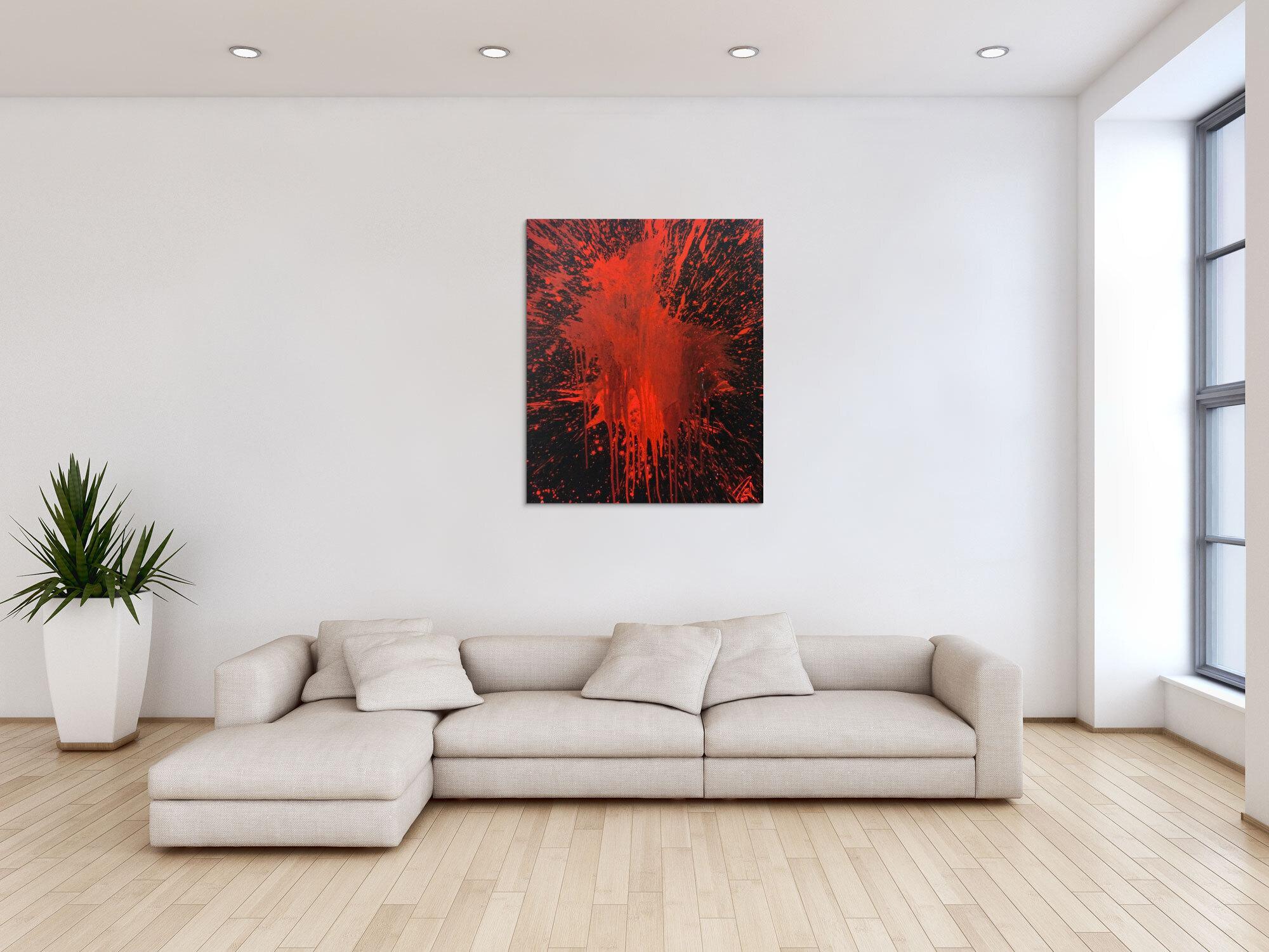 Abstraktes Bild rot schwarz minimalistisch Actionpainting Spritzer Blut