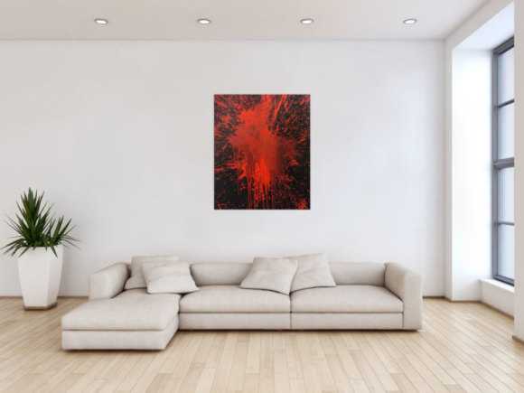 Abstraktes Bild rot schwarz minimalistisch Actionpainting Spritzer Blut