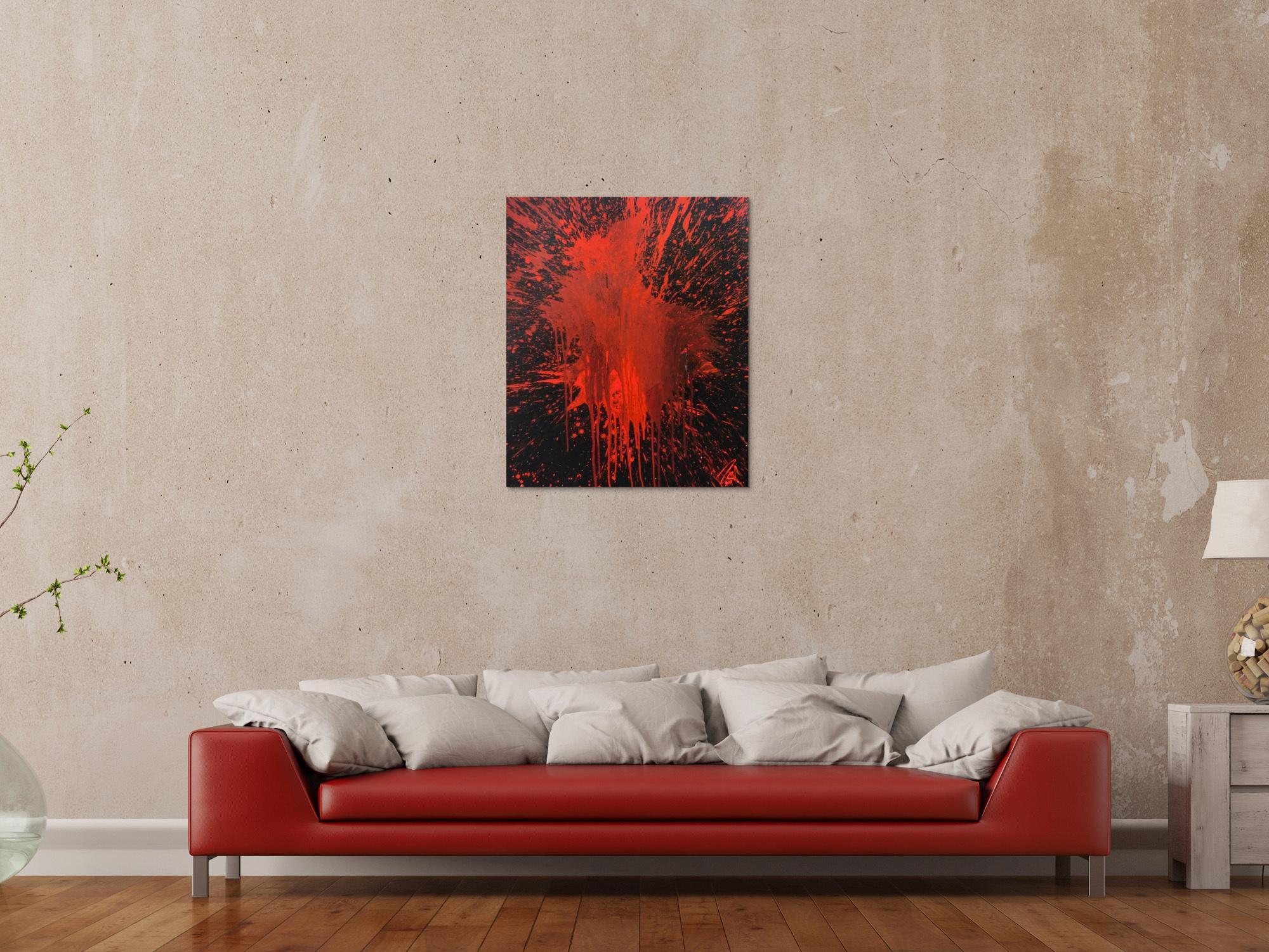 Abstraktes Kunstwerk in Rot und Orange