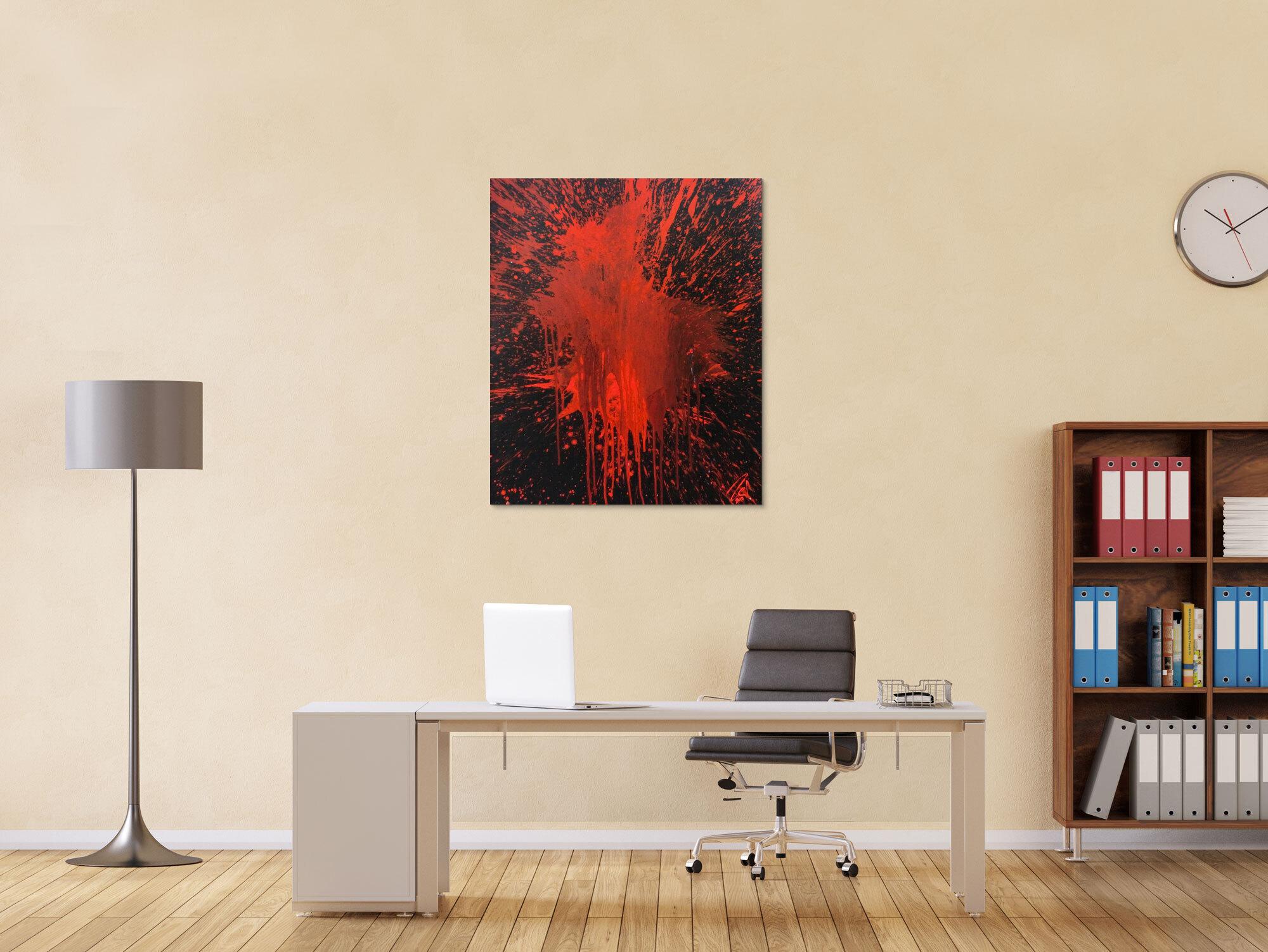 Abstraktes Bild rot schwarz minimalistisch Actionpainting Spritzer Blut