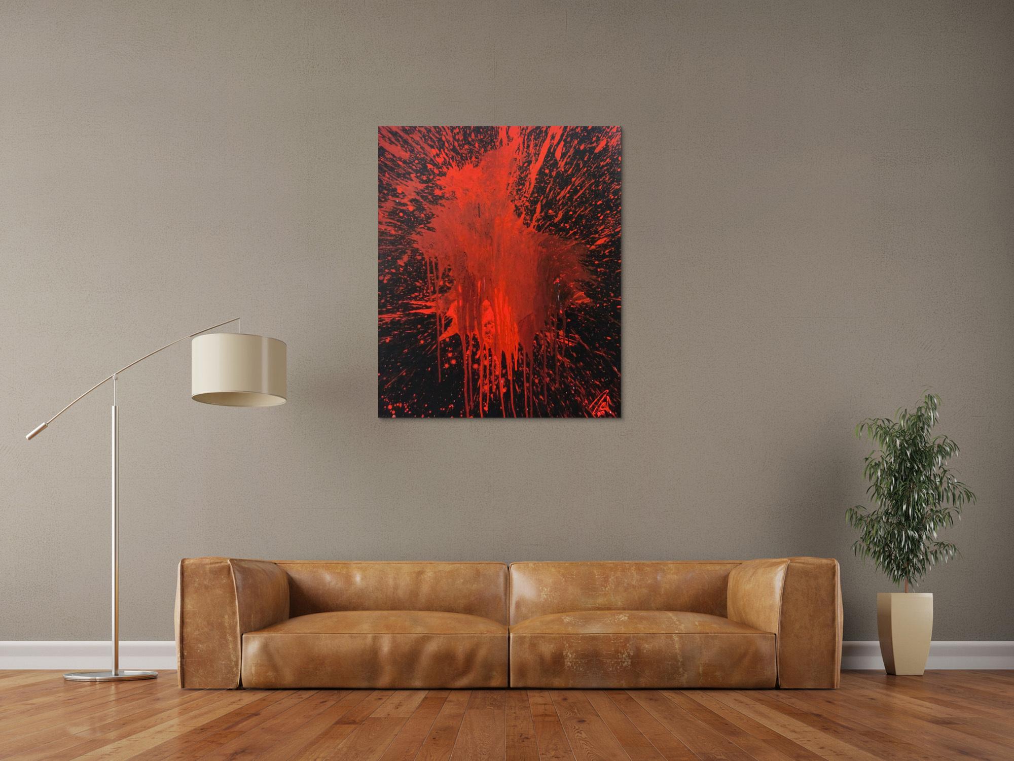 Abstraktes Bild rot schwarz minimalistisch Actionpainting Spritzer Blut