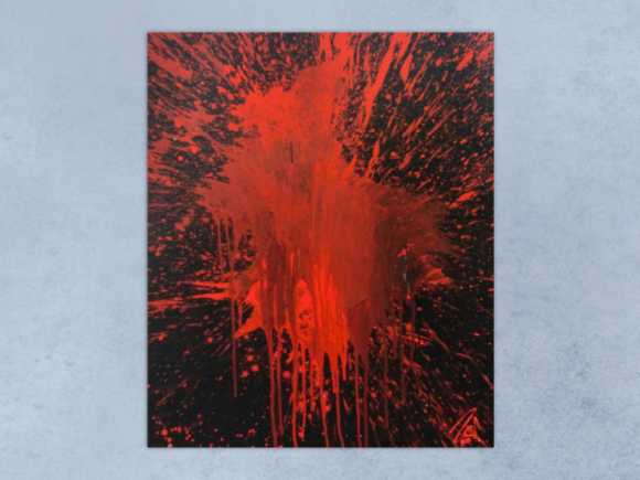 Abstraktes Bild rot schwarz minimalistisch Actionpainting Spritzer Blut