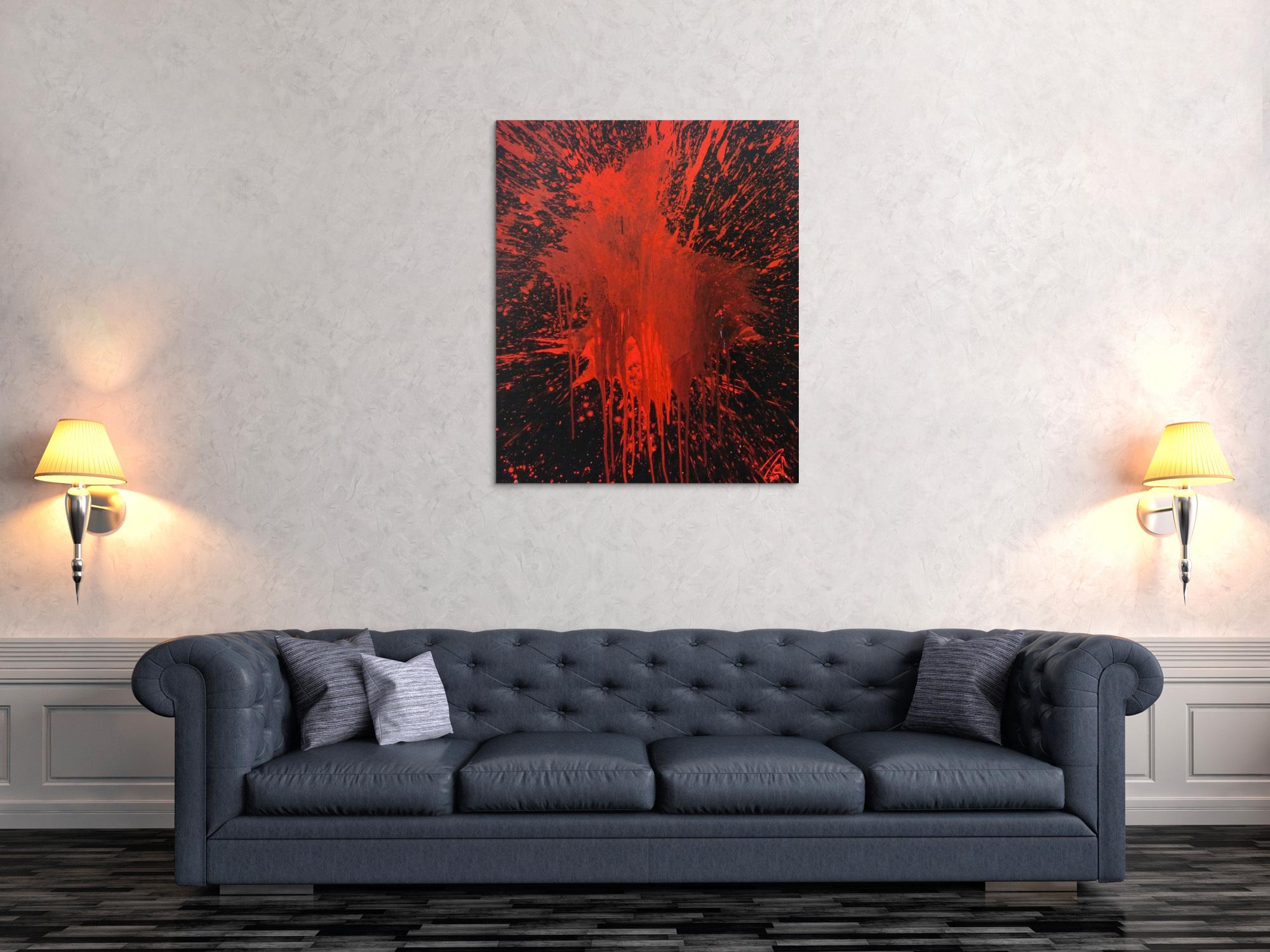 Abstraktes Bild rot schwarz minimalistisch Actionpainting Spritzer Blut