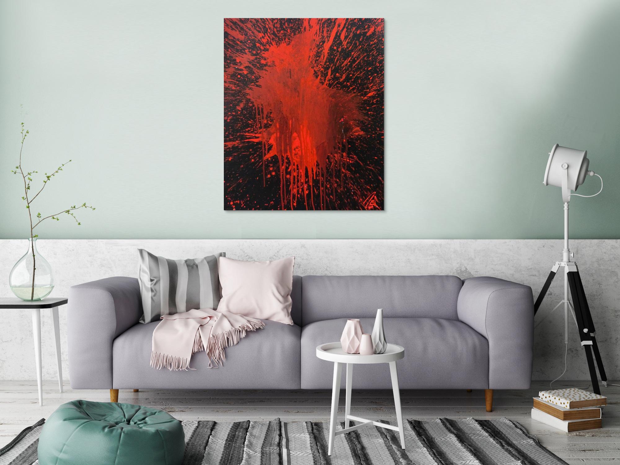 Abstraktes Bild rot schwarz minimalistisch Actionpainting Spritzer Blut