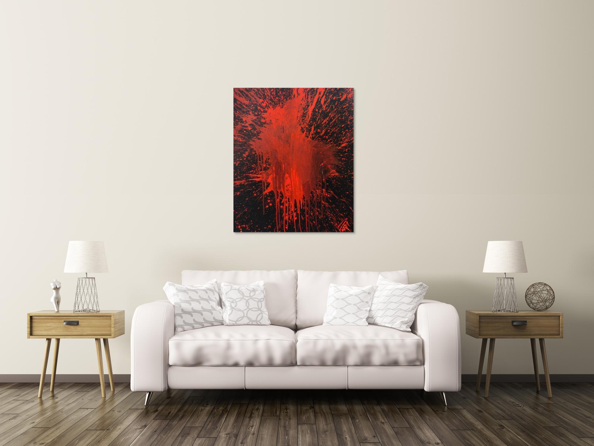 Abstraktes Bild rot schwarz minimalistisch Actionpainting Spritzer Blut