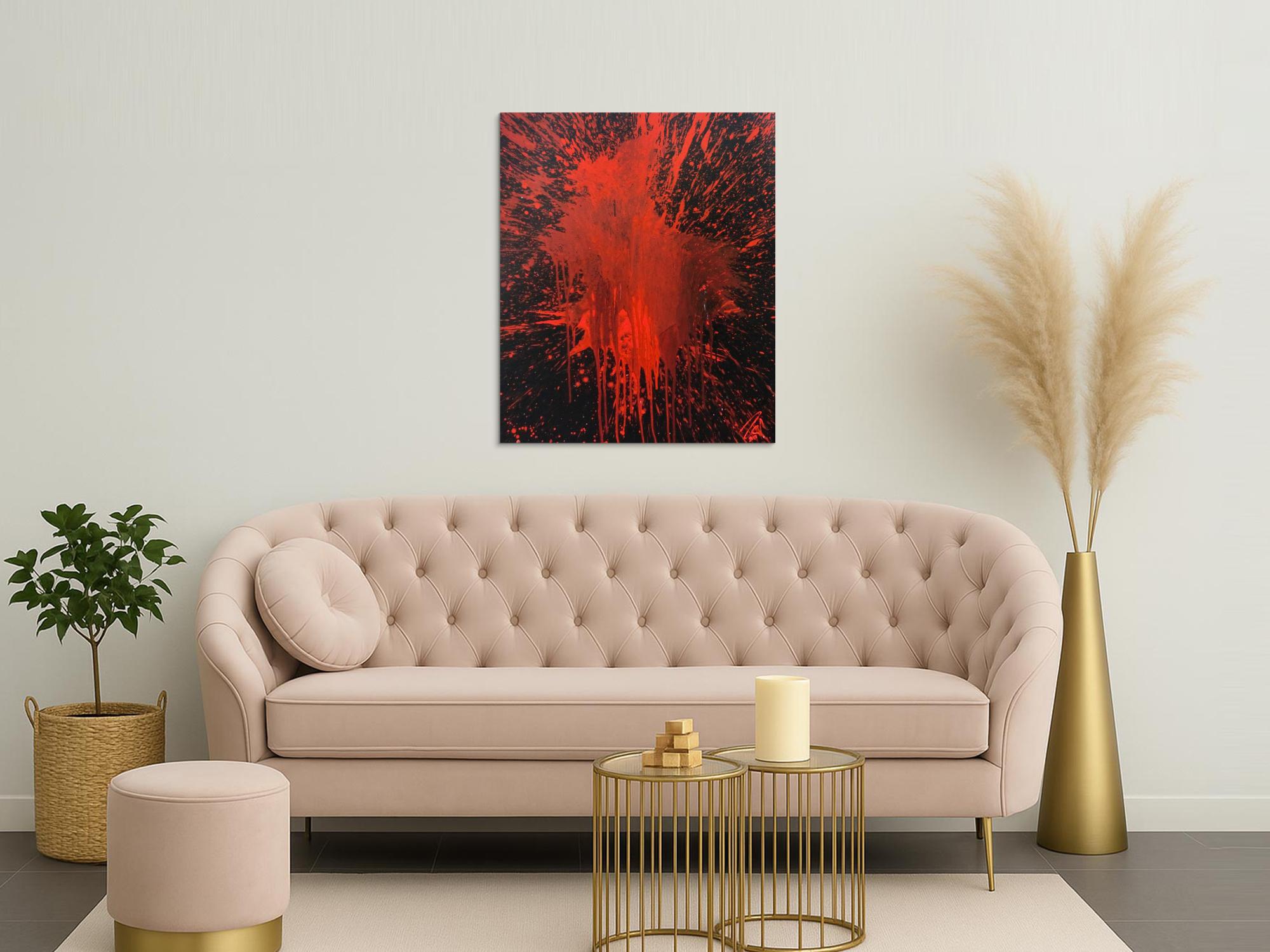 Abstraktes Bild rot schwarz minimalistisch Actionpainting Spritzer Blut