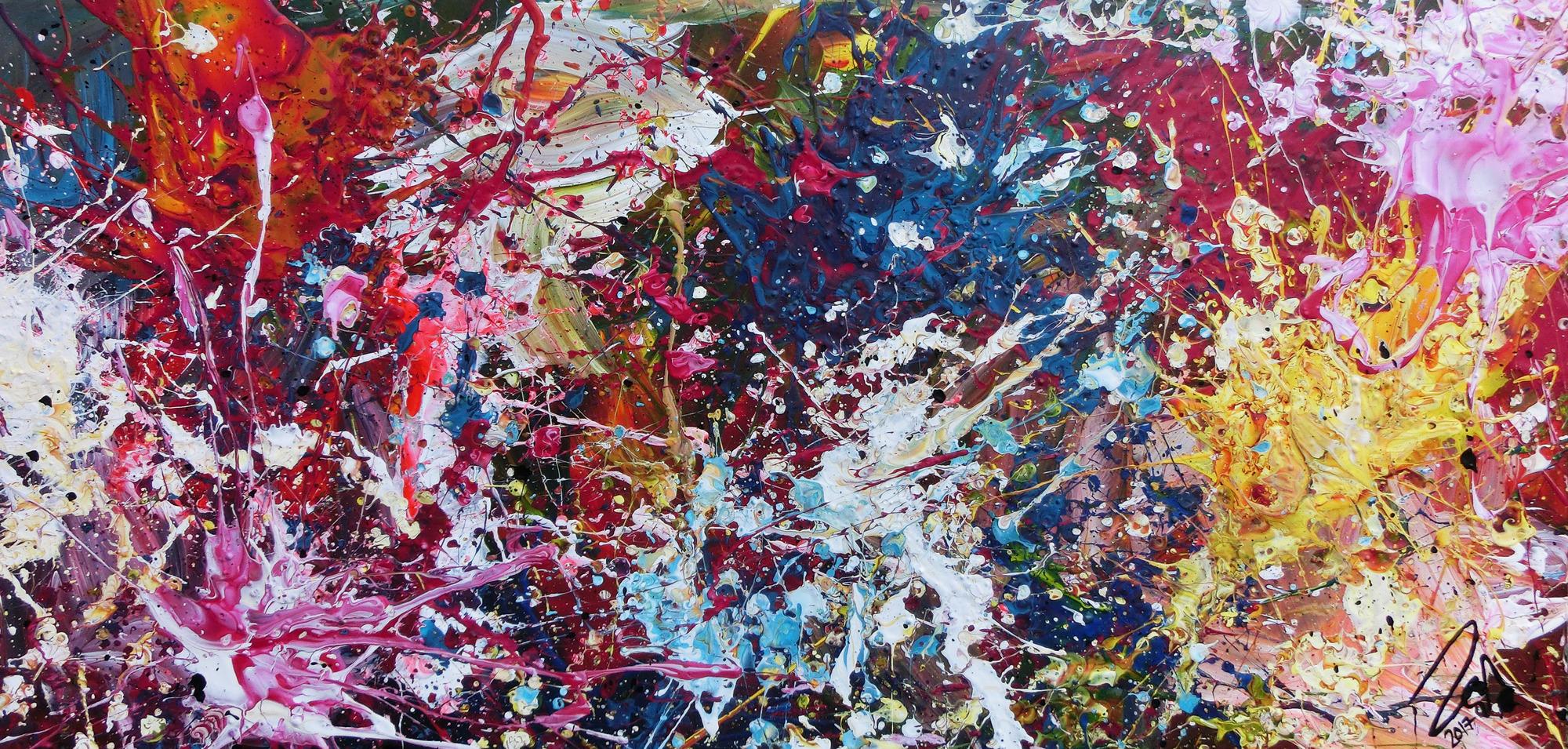 Abstraktes Gemälde sehr bunt Action Painting Spalsh Art starke Struktur sehr viele Farben
