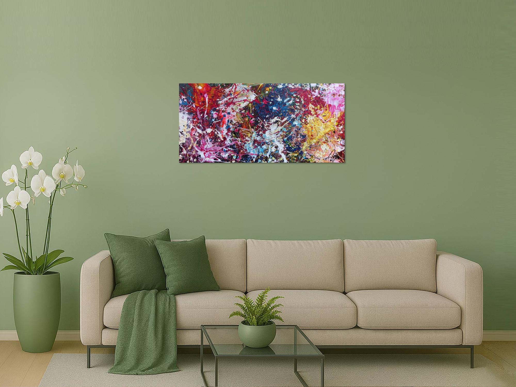 Abstraktes Gemälde sehr bunt Action Painting Spalsh Art starke Struktur sehr viele Farben