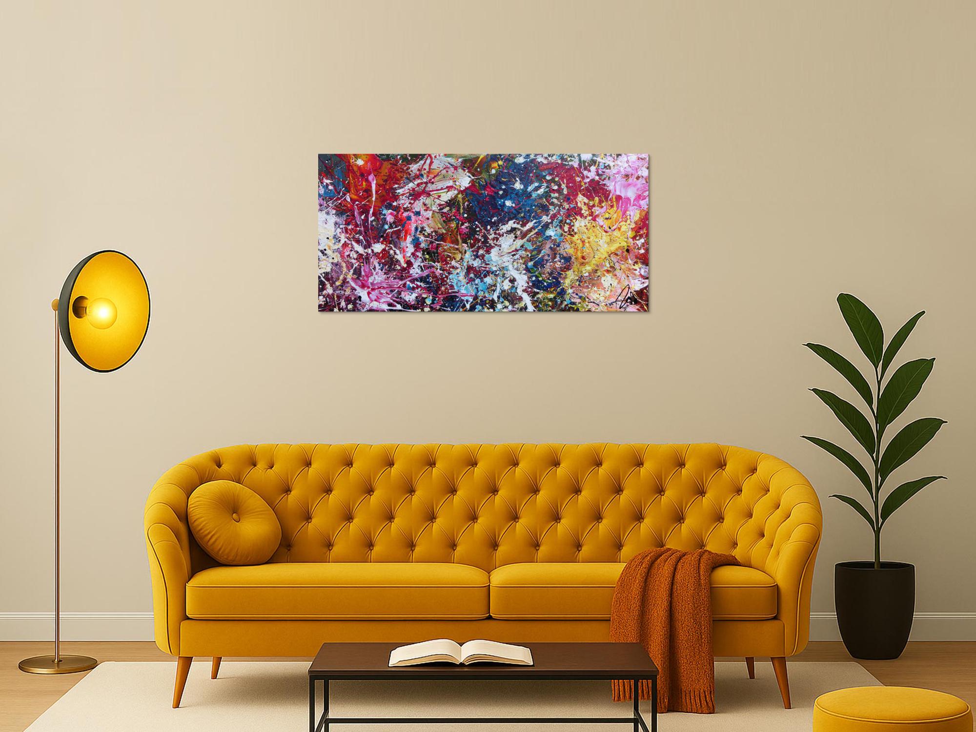 Abstraktes Gemälde sehr bunt Action Painting Spalsh Art starke Struktur sehr viele Farben