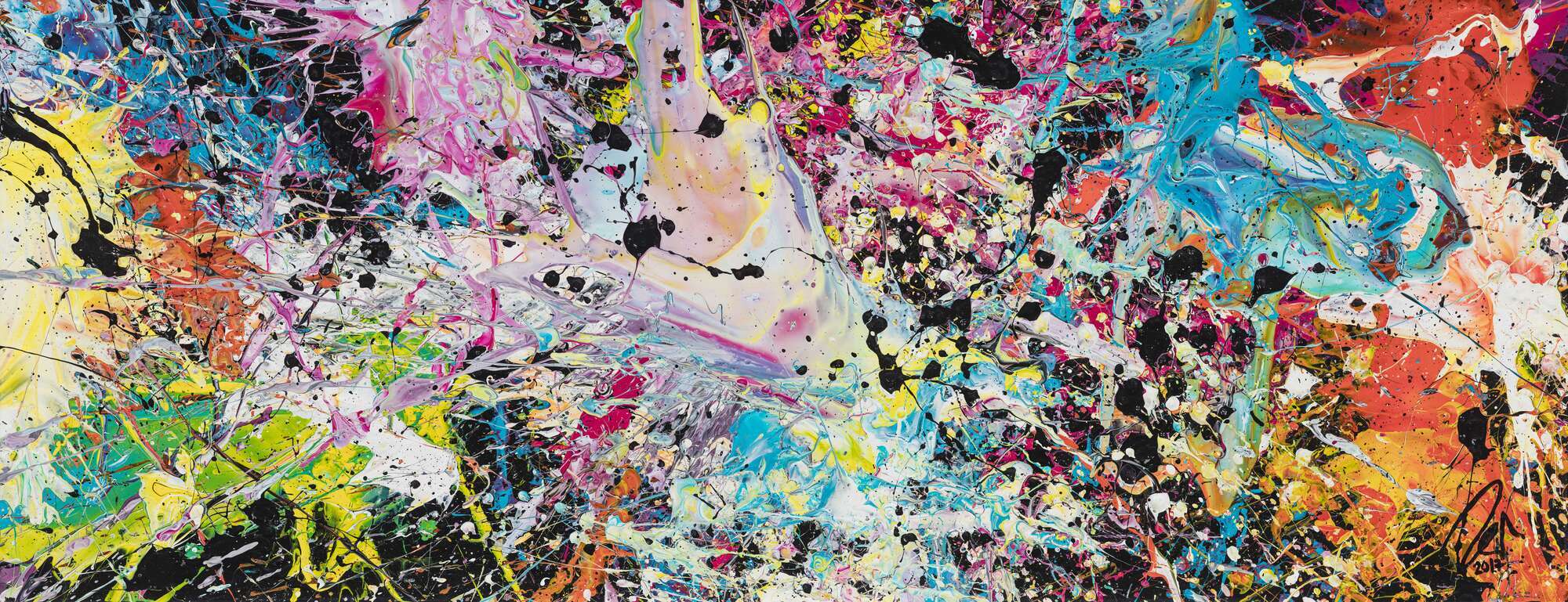 Abstraktes Gemälde sehr bunt Action Painting Spalsh Art starke Struktur sehr viele Farben