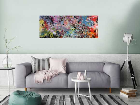 Abstraktes Gemälde sehr bunt Action Painting Spalsh Art starke Struktur sehr viele Farben